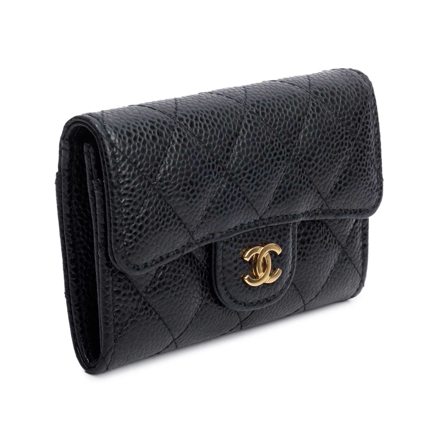 Chanel Quilted Caviar Classic Flap Card Leather Black Wallet Case Authenticity Card