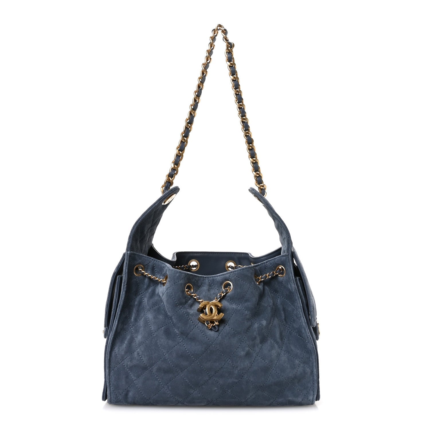 Chanel Suede Quilted Small 25 Handbag Blue