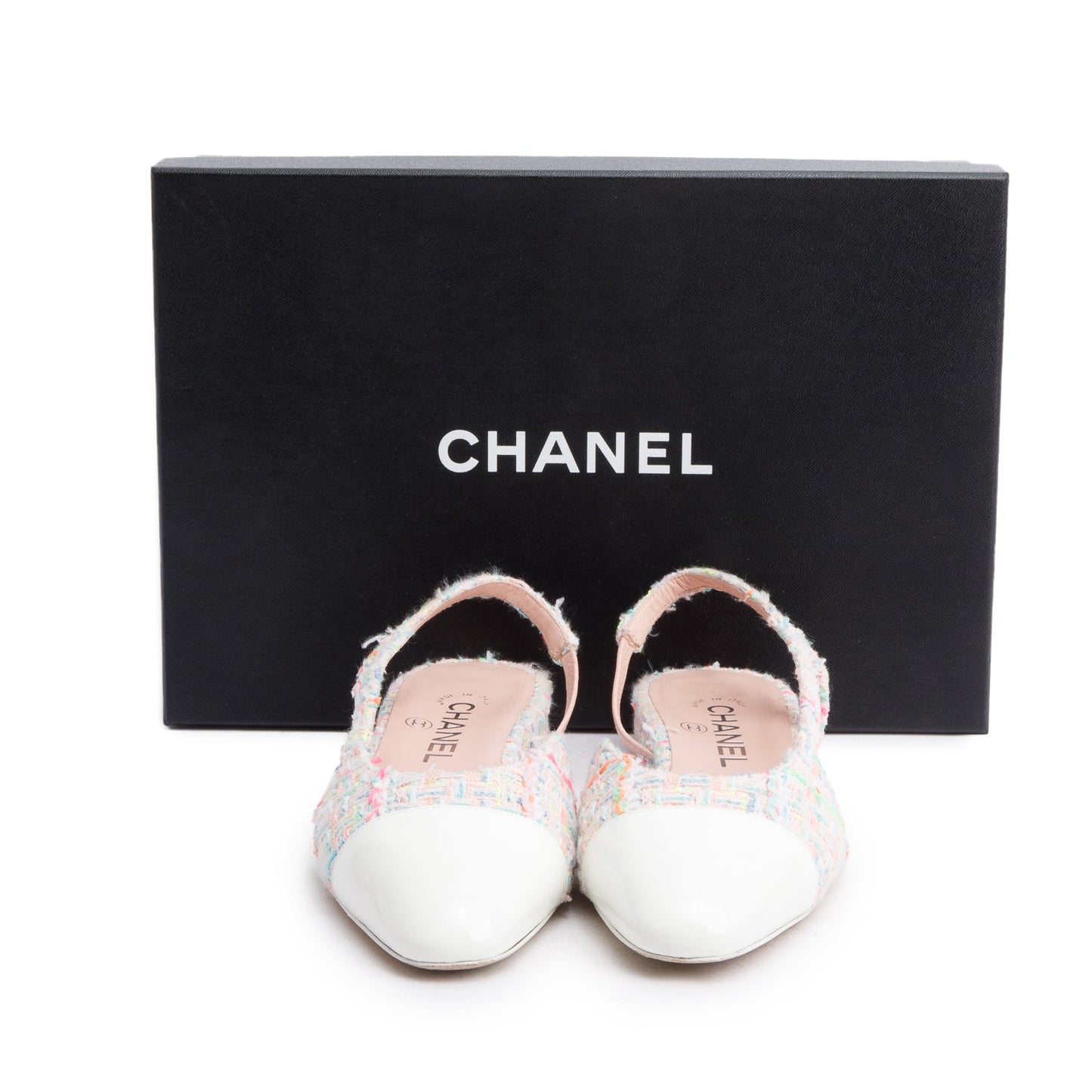 Chanel Tweed Patent Cap Toe CC Leather White Pink Hat