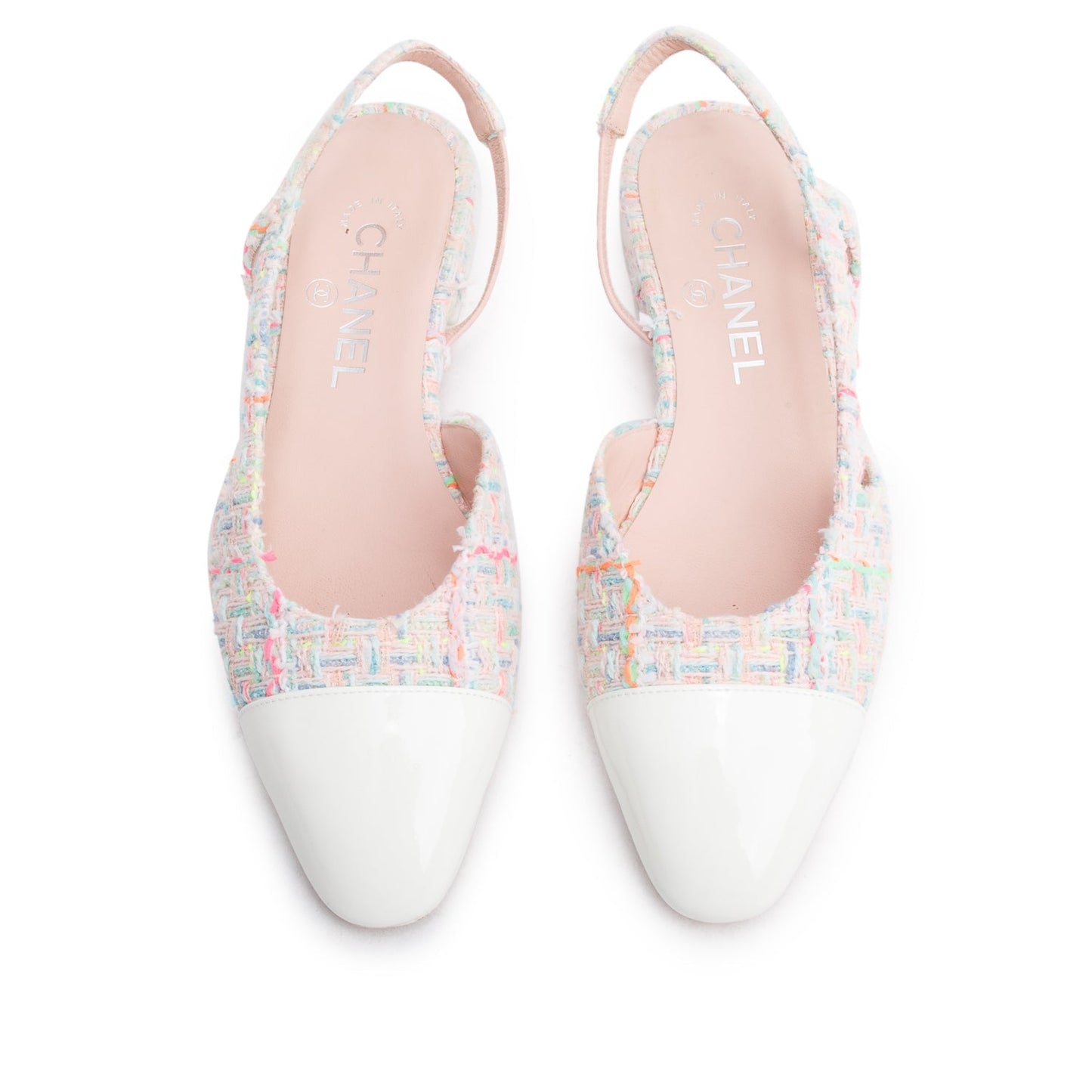 Chanel Tweed Patent Cap Toe CC Leather White Pink Hat