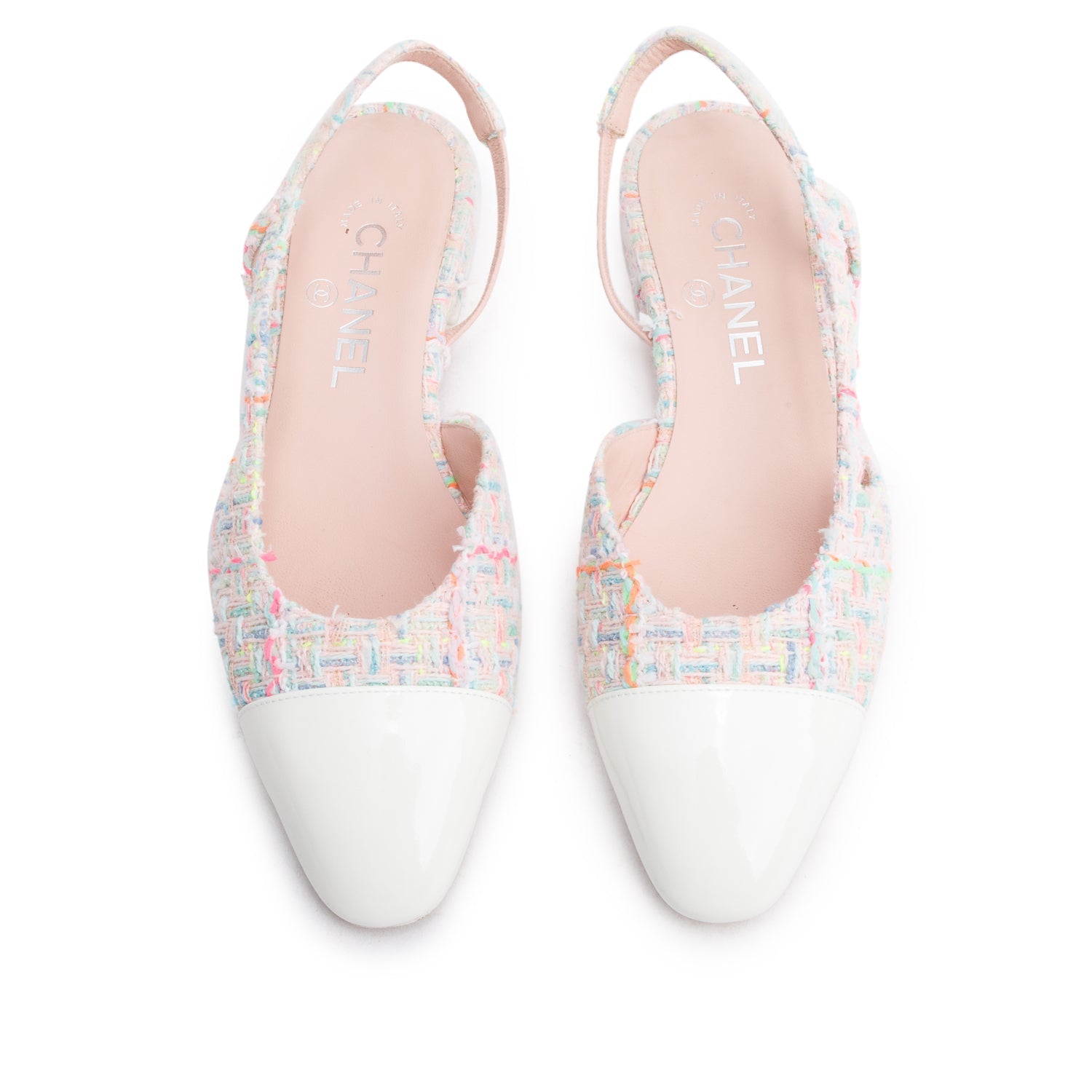 Chanel Tweed Patent Cap Toe CC Leather White Pink Hat