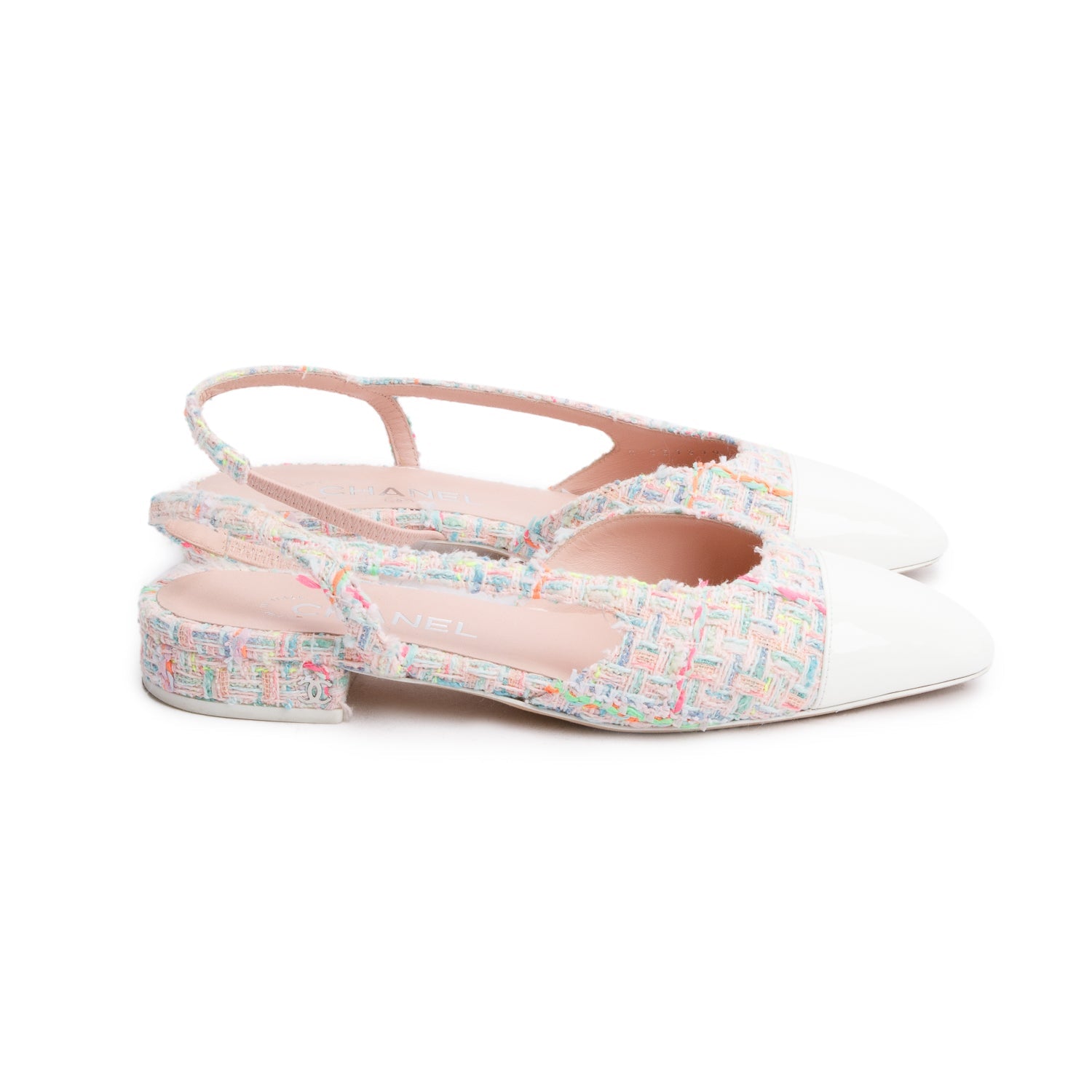Chanel Tweed Patent Cap Toe CC Leather White Pink Hat