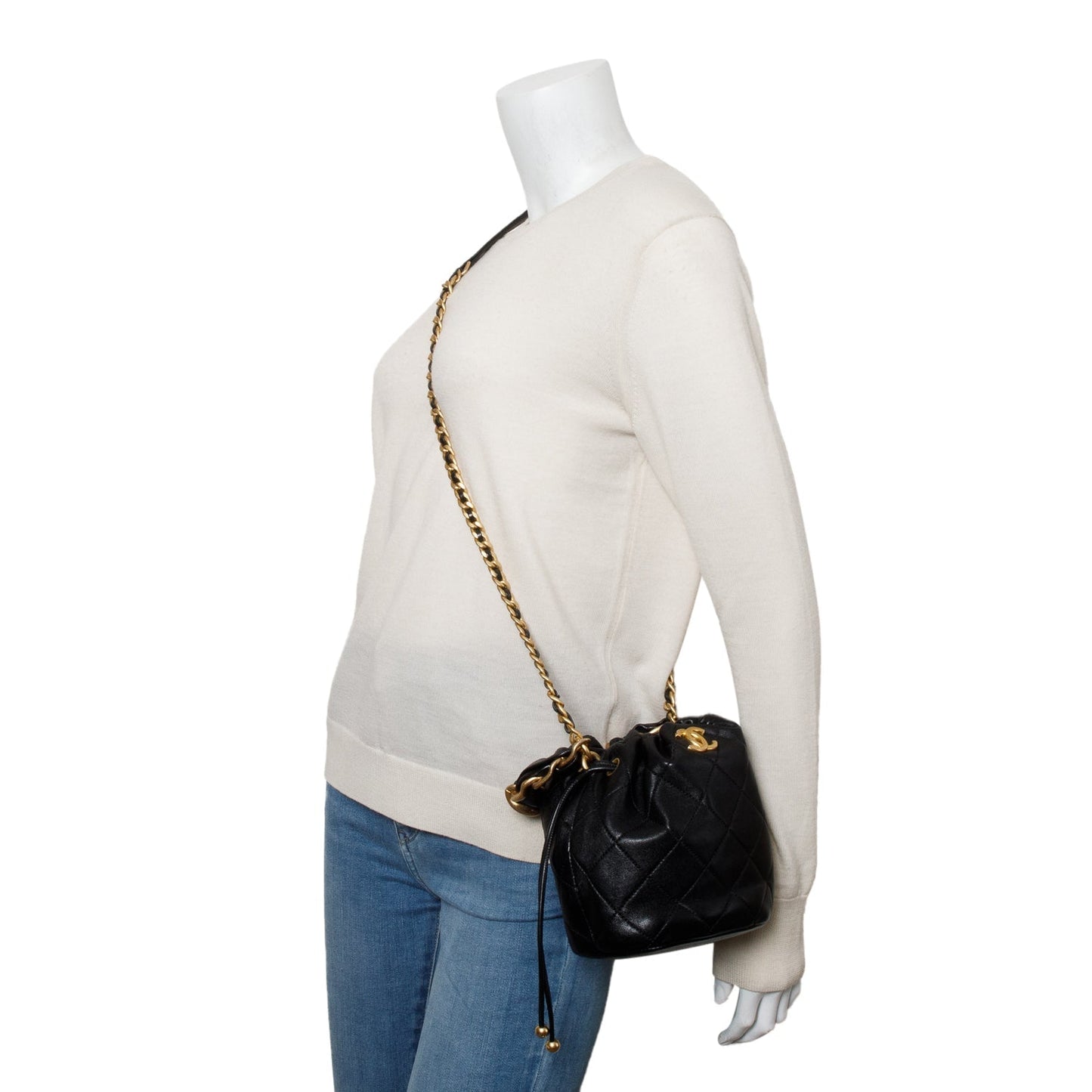 Chanel is More Bucket Leather Calfskin Black Travel Bag
