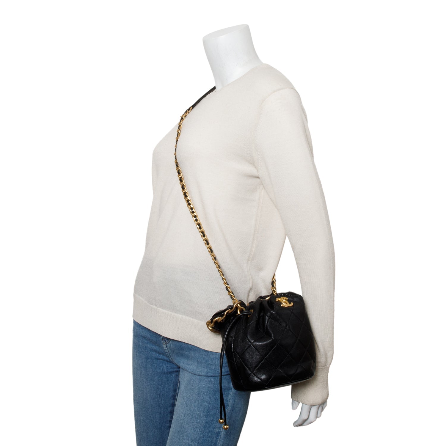 Chanel is More Bucket Leather Calfskin Black Travel Bag