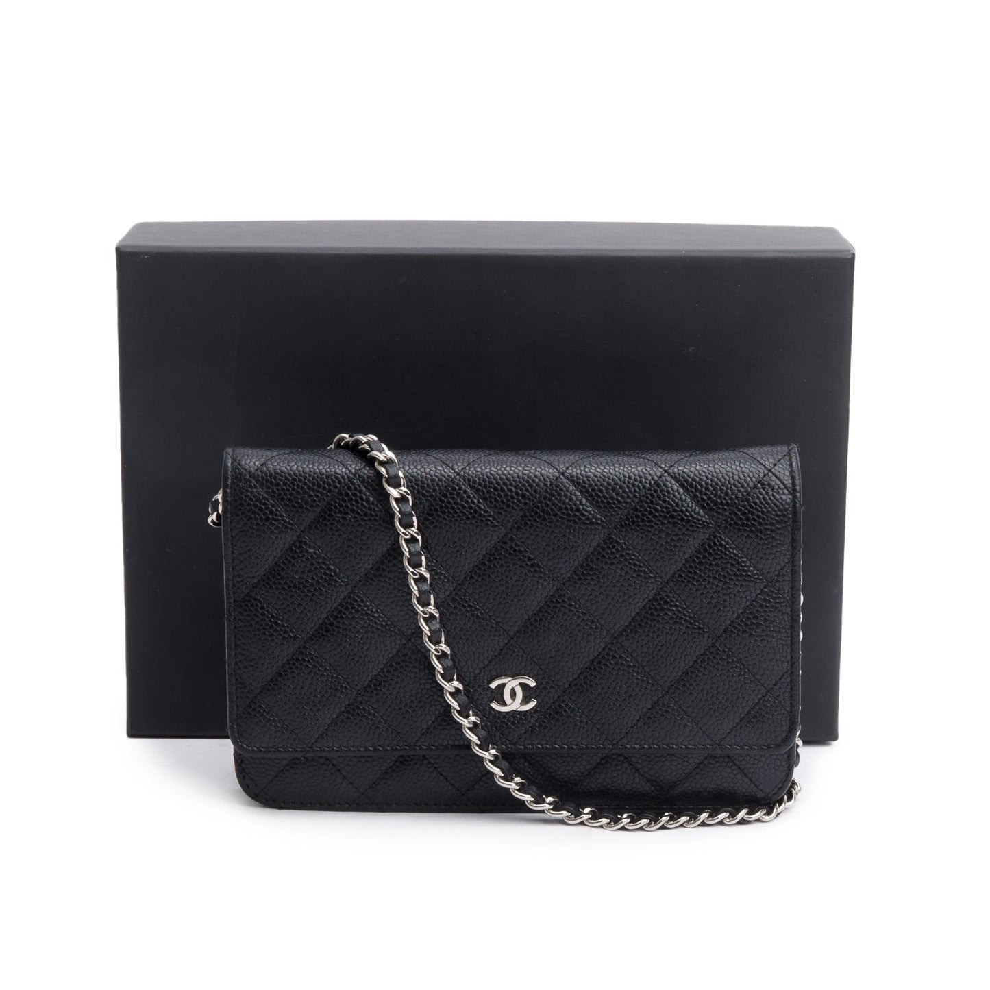 Chanel Quilted Caviar Classic on Leather Black Wallet Case 13