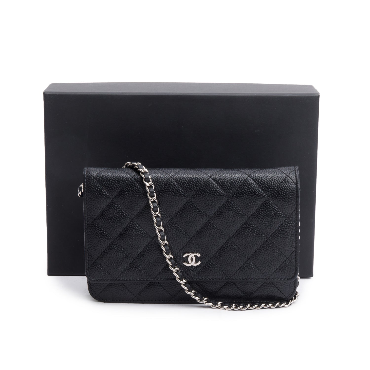 Chanel Quilted Caviar Classic on Leather Black Wallet Case 13