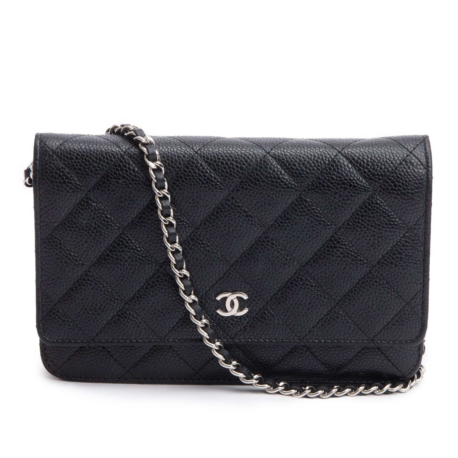 Chanel Quilted Caviar Classic on Leather Black Wallet Case 13