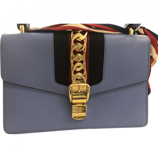 Gucci sylvie blue leather handbag