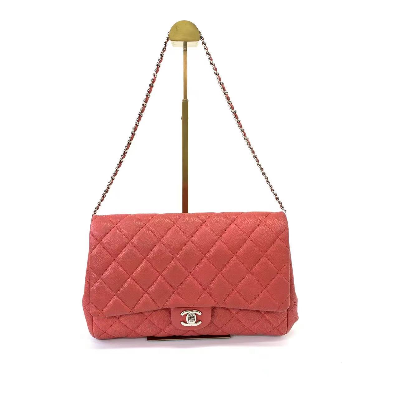 Chanel Envelope Chains Coral Caviar Red Orange Leather Shoulder Bag
