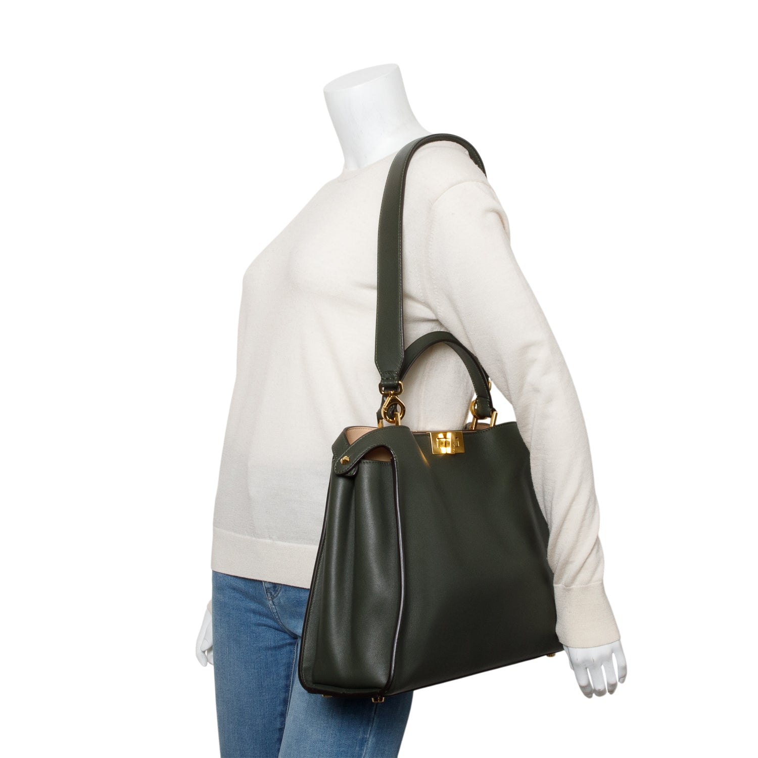 Fendi Soft Calfskin Peekaboo Bag Leather Green Travel Bag