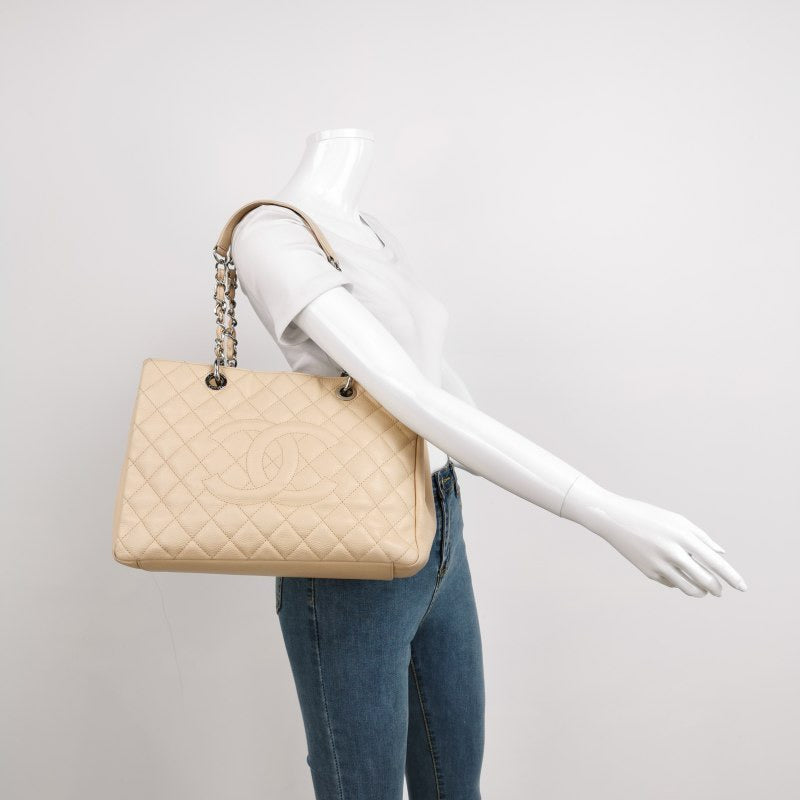 Chanel GST Grand Shopping Caviar Beige PM Leather Tote Bag