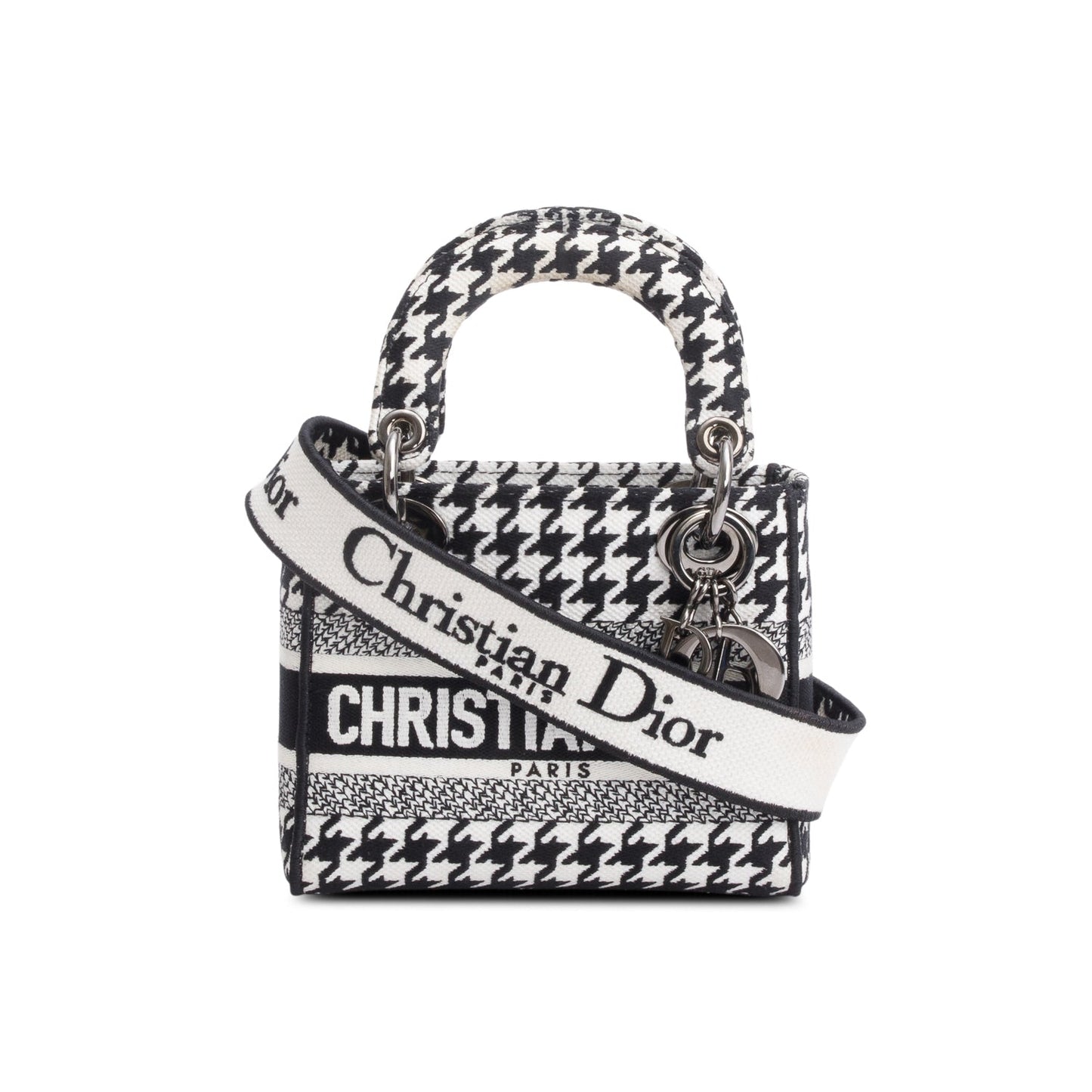 Dior Christian Houndstooth Mini Lady D Lite Bag Canvas Black Travel Bag