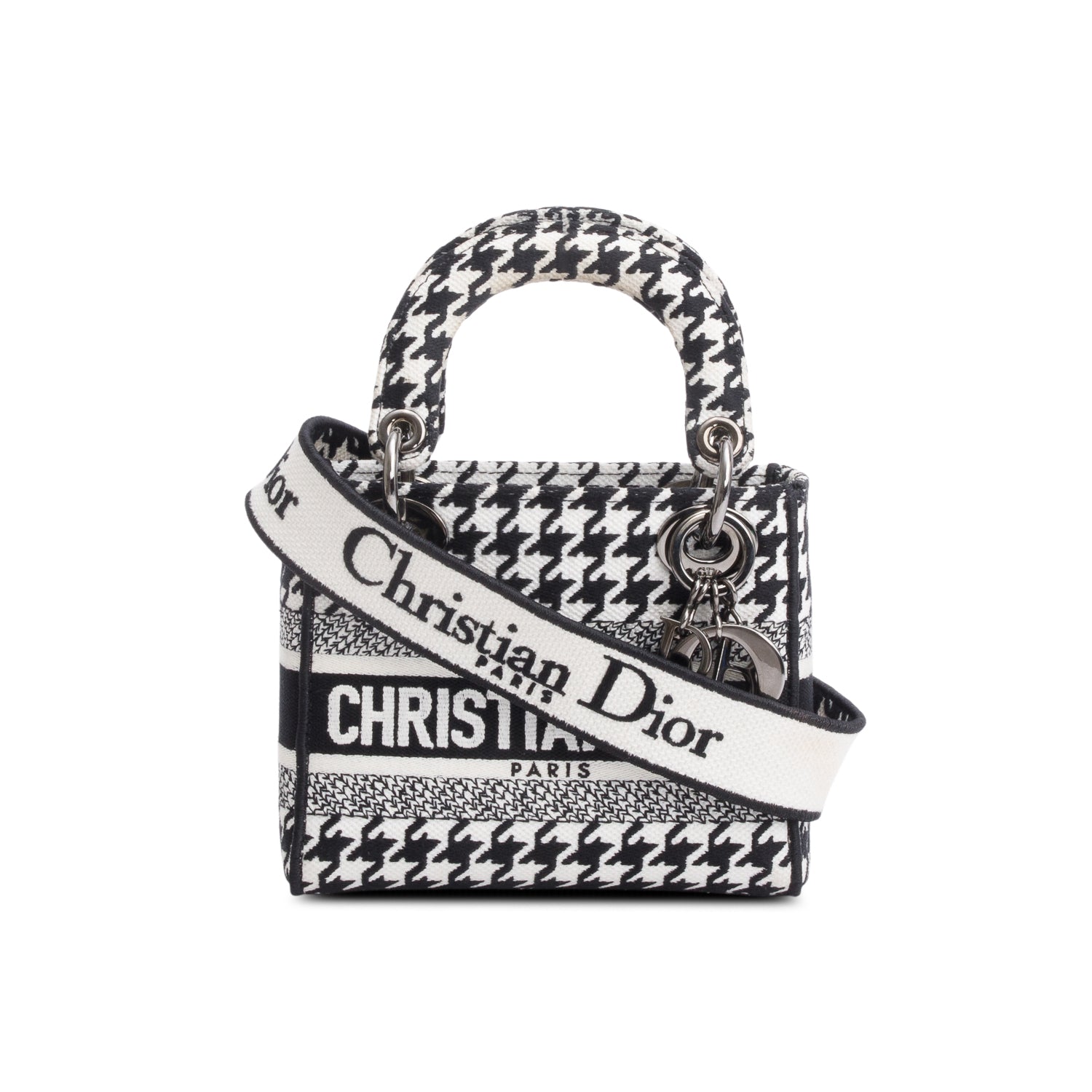 Dior Christian Houndstooth Mini Lady D Lite Bag Canvas Black Travel Bag