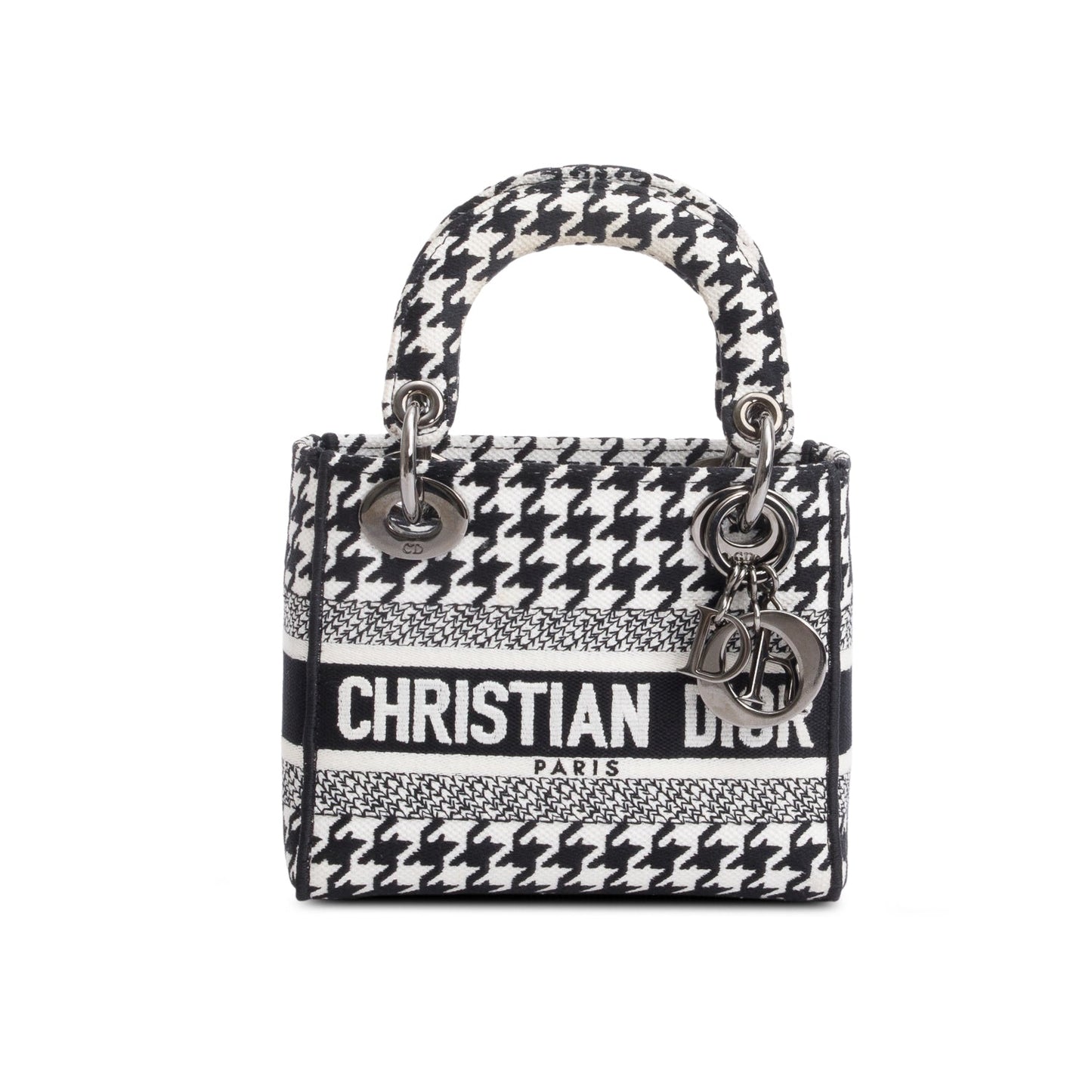 Dior Christian Houndstooth Mini Lady D Lite Bag Canvas Black Travel Bag