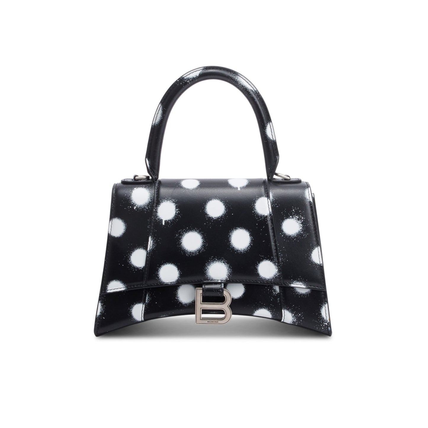 Balenciaga Smooth Spray Polka Dot Hourglass Top Handle Leather Black Travel Bag