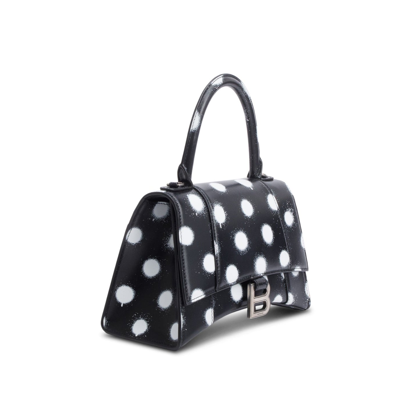 Balenciaga Smooth Spray Polka Dot Hourglass Top Handle Leather Black Travel Bag