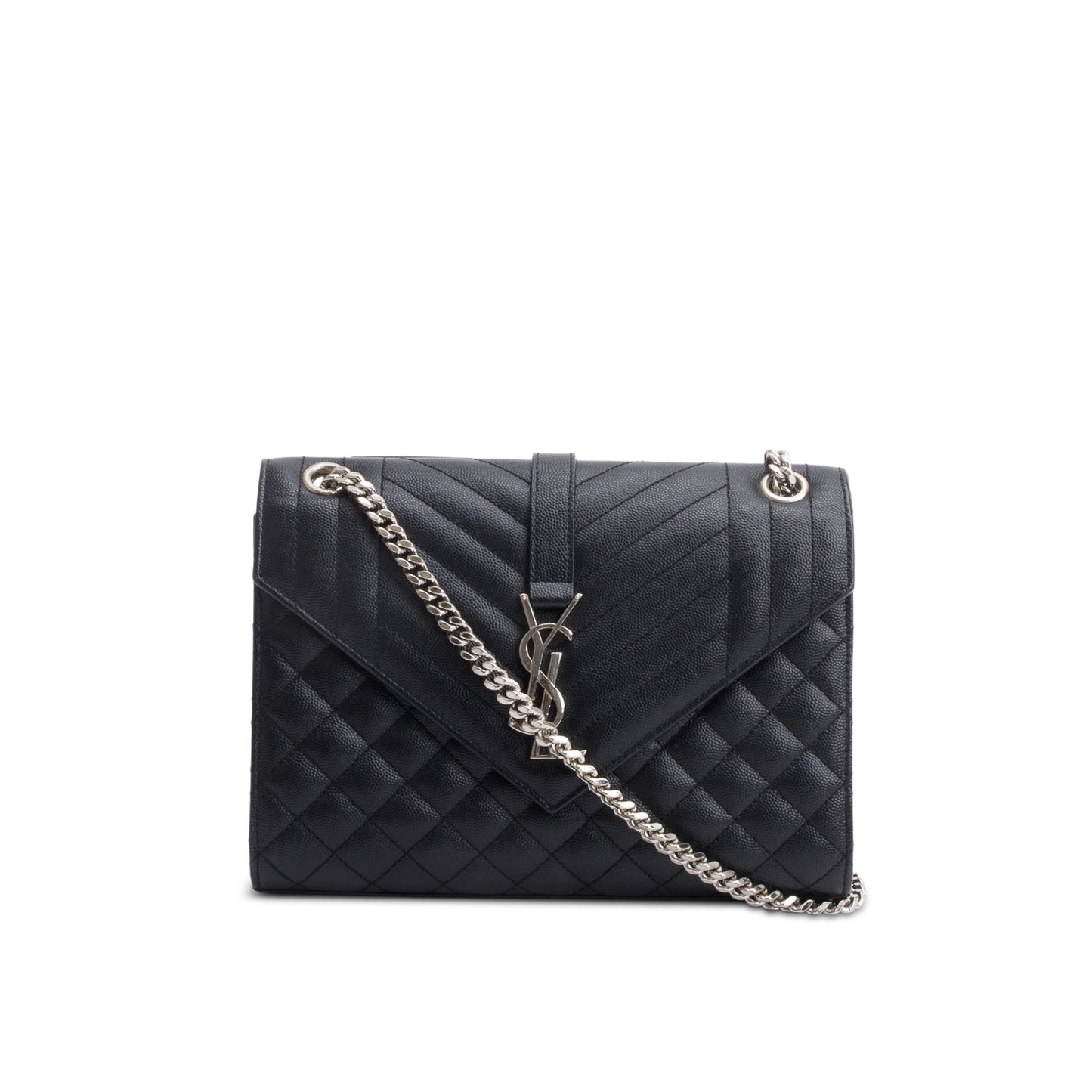 YSL Saint Laurent Grained De Poudre Envelope Shoulder Bag Black Medium