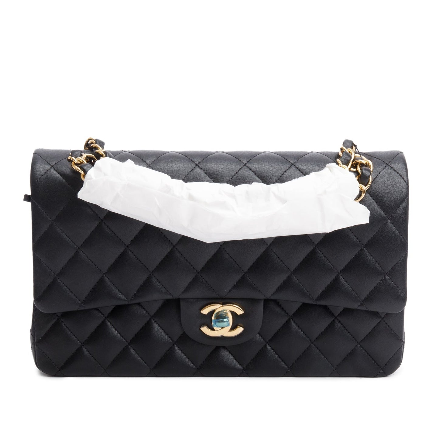Chanel Quilted Classic Double Flap Leather Lambskin Black Travel Bag W Box