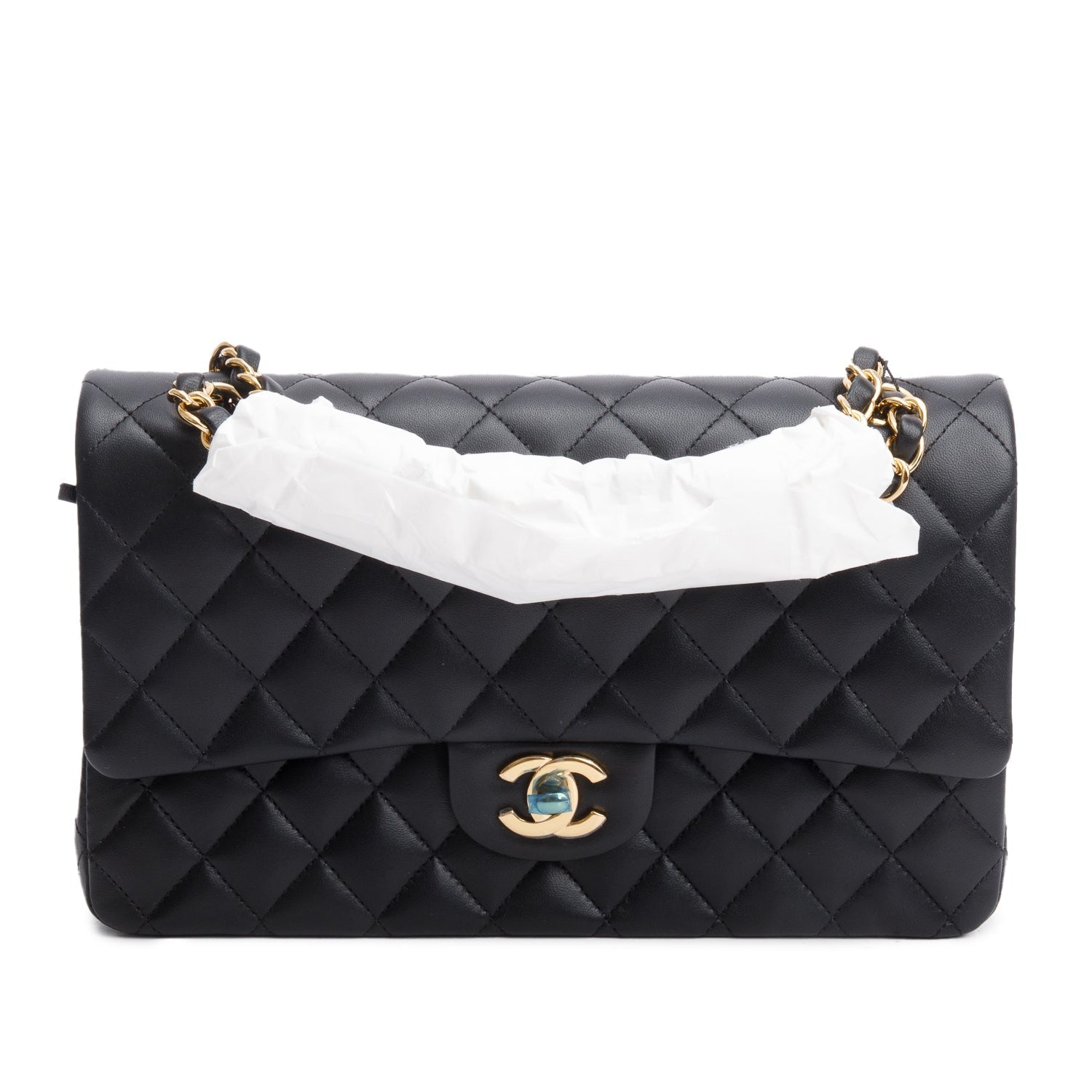 Chanel Quilted Classic Double Flap Leather Lambskin Black Travel Bag W Box