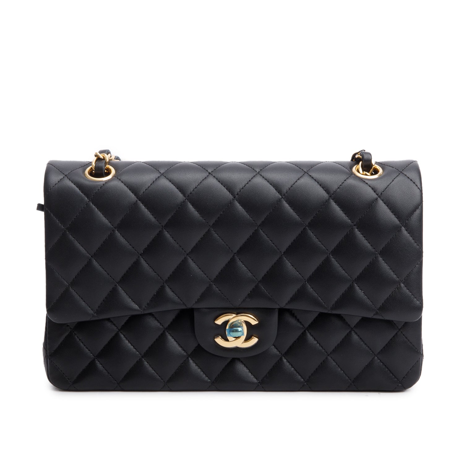 Chanel Quilted Classic Double Flap Leather Lambskin Black Travel Bag W Box