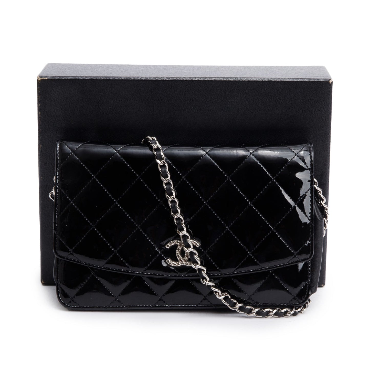 Chanel Quilted Patent Classic on Leather Black Wallet Case 3