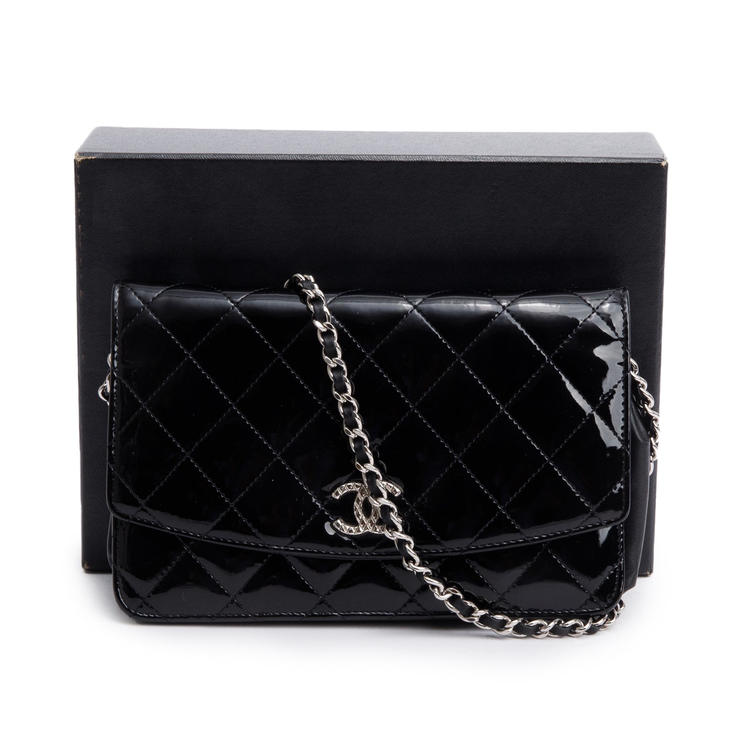 Chanel Quilted Patent Classic on Leather Black Wallet Case 3