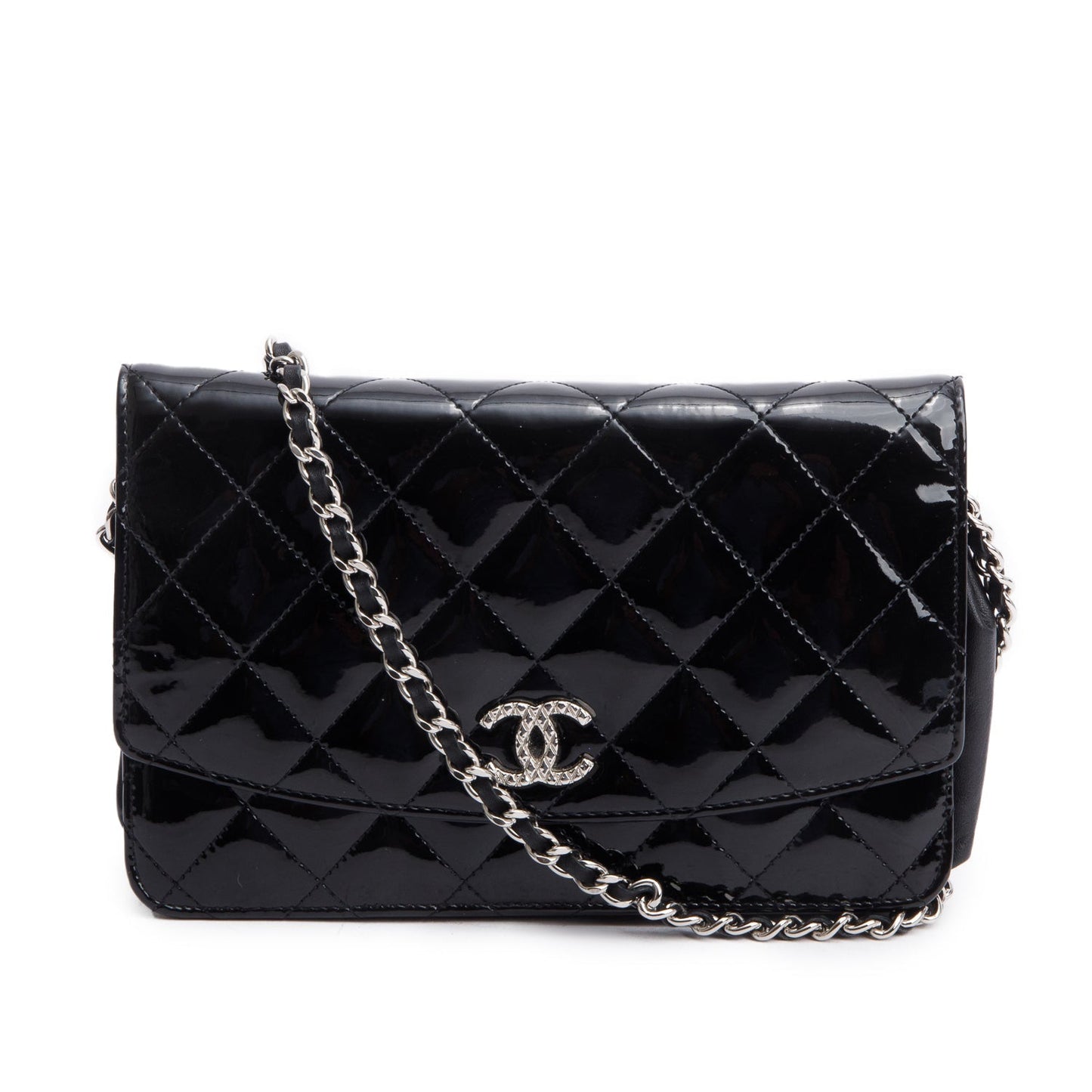 Chanel Quilted Patent Classic on Leather Black Wallet Case 3