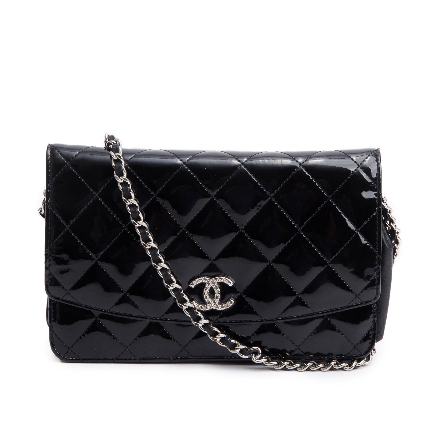Chanel Quilted Patent Classic on Leather Black Wallet Case 3