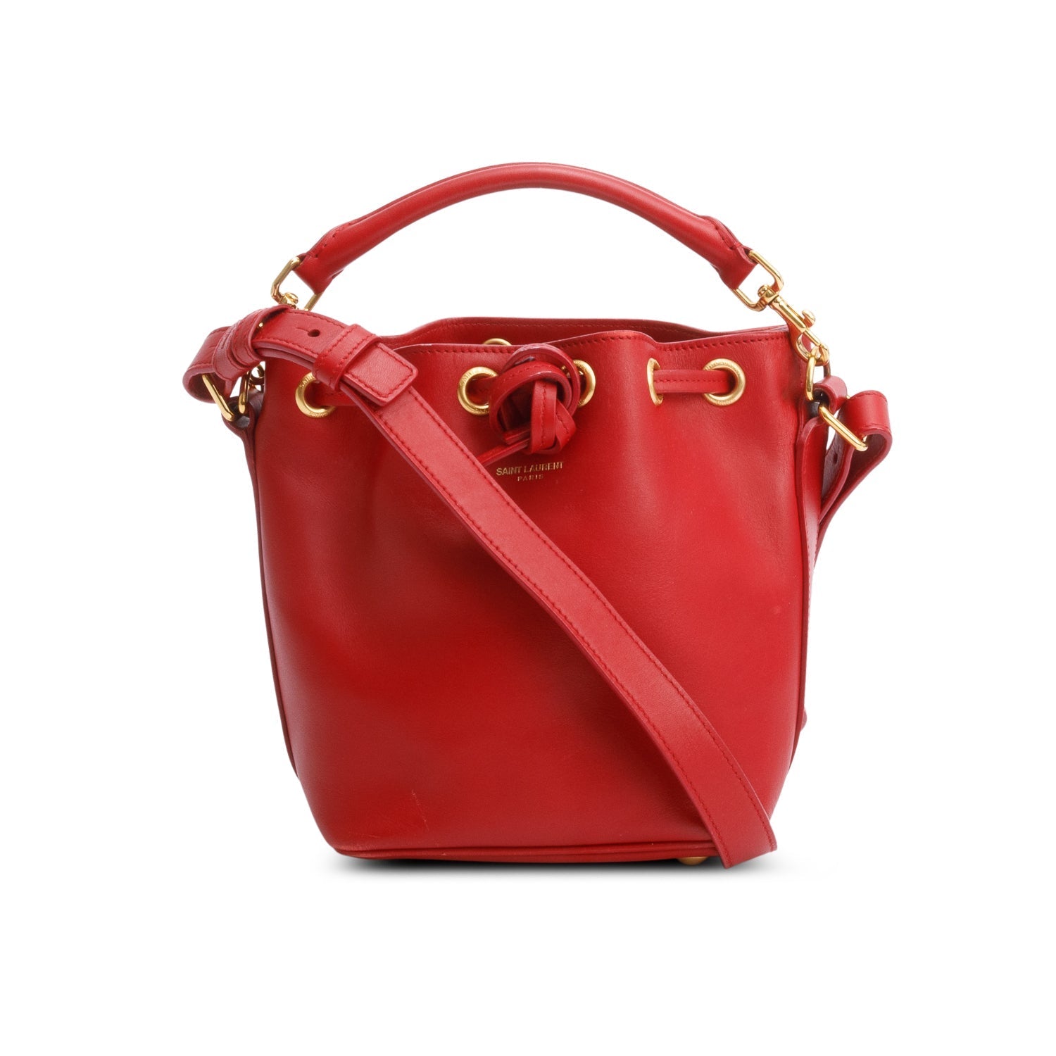 YSL Saint Laurent Calskin Emmanuel Bucket Bag Leather Red