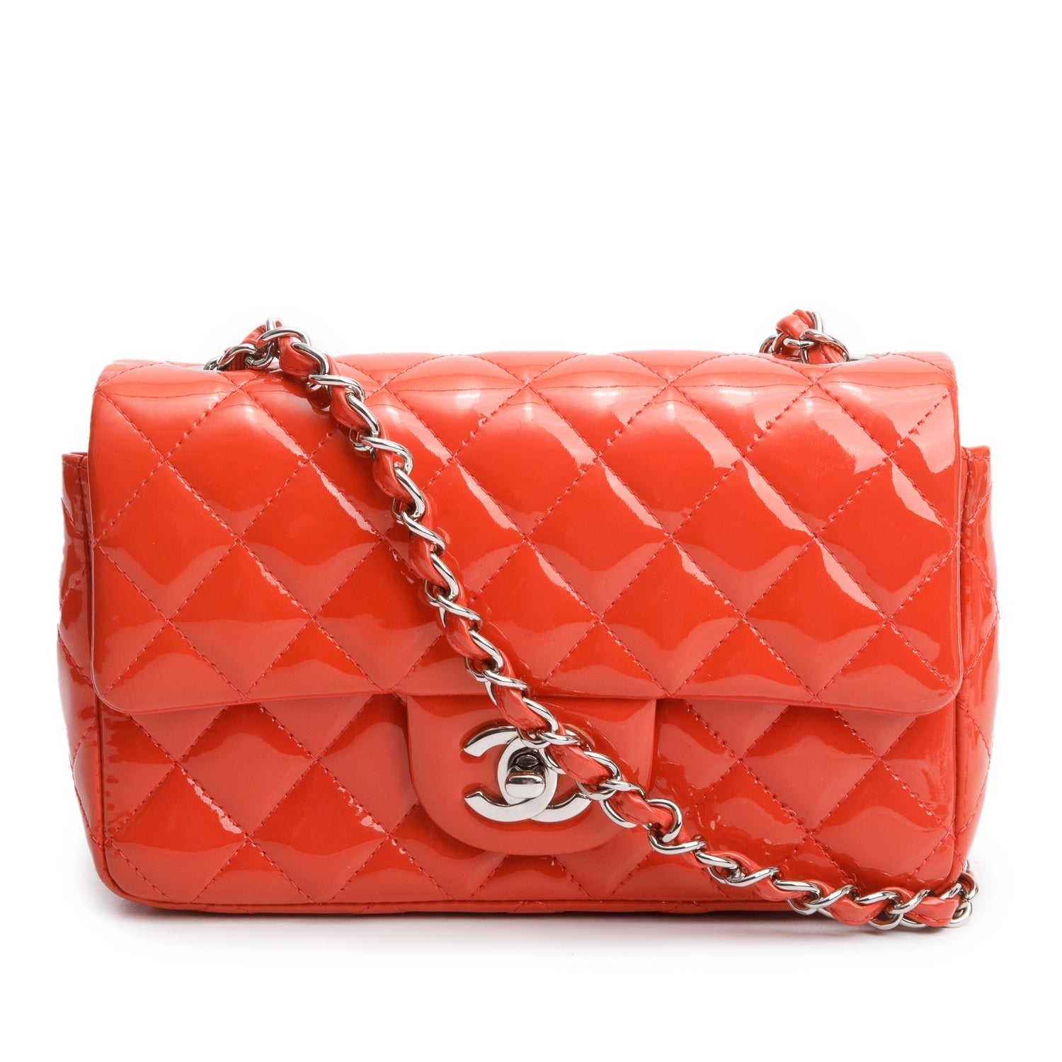 Chanel Quilted Patent Classic Rectangular Flap Leather Red Travel Bag