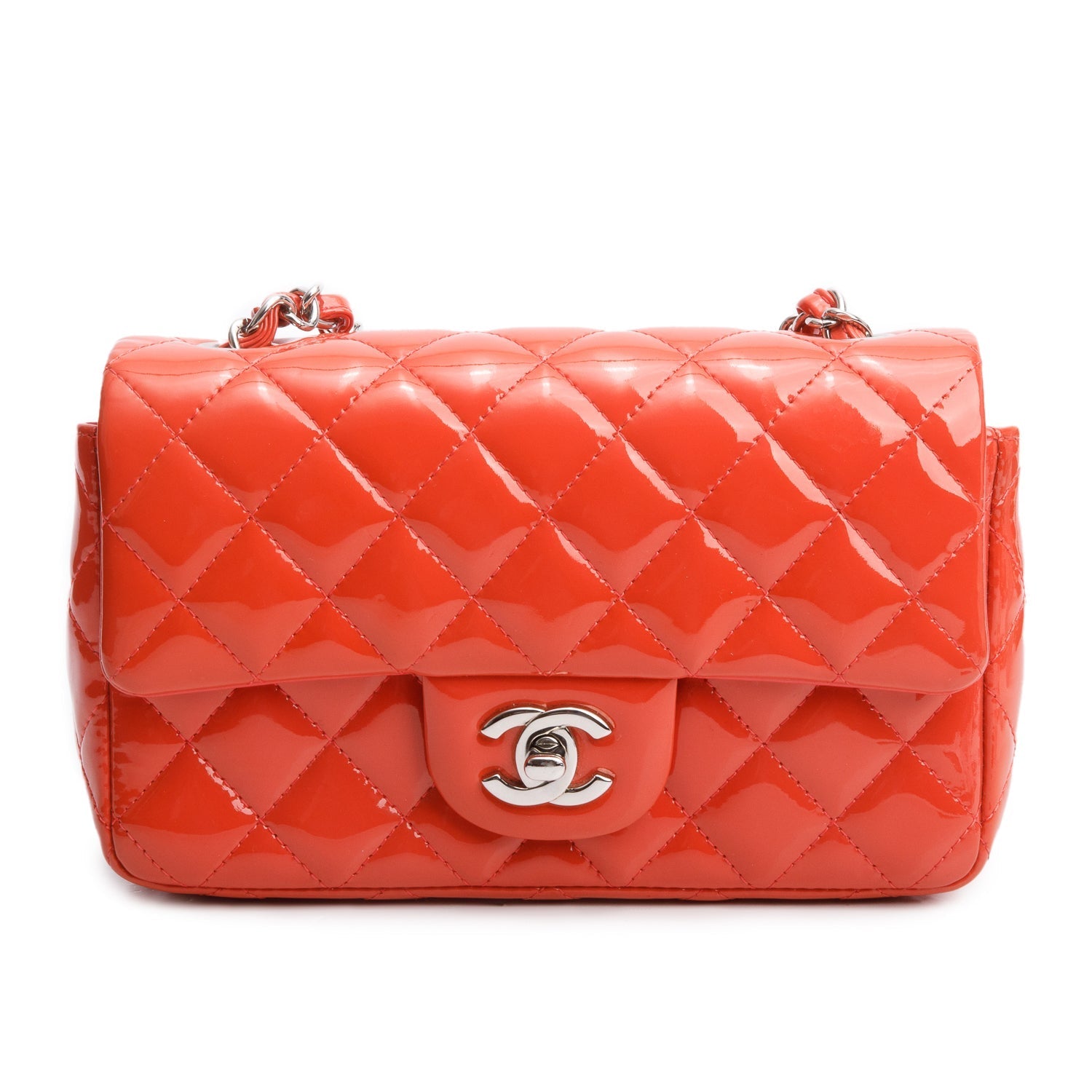 Chanel Quilted Patent Classic Rectangular Flap Leather Red Travel Bag