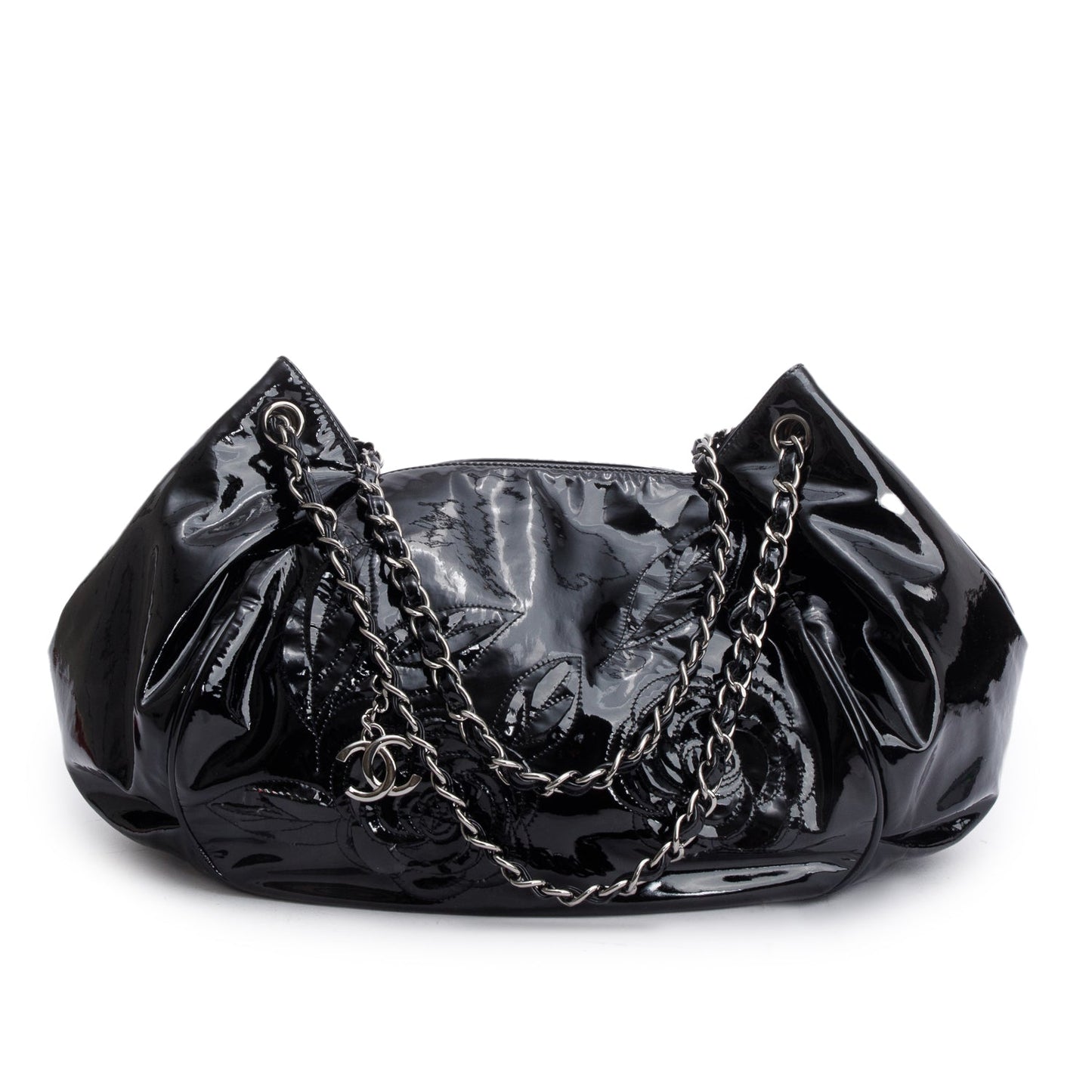 Chanel Patent Tweed Petals Accordion Leather Black Travel Bag