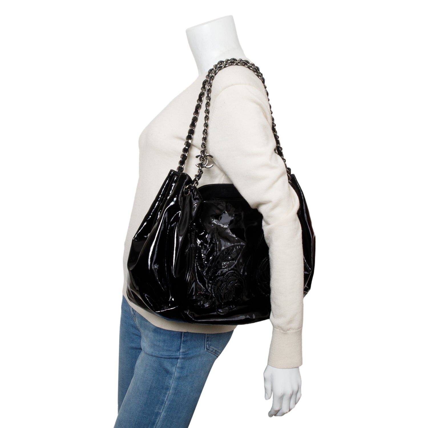 Chanel Patent Tweed Petals Accordion Leather Black Travel Bag