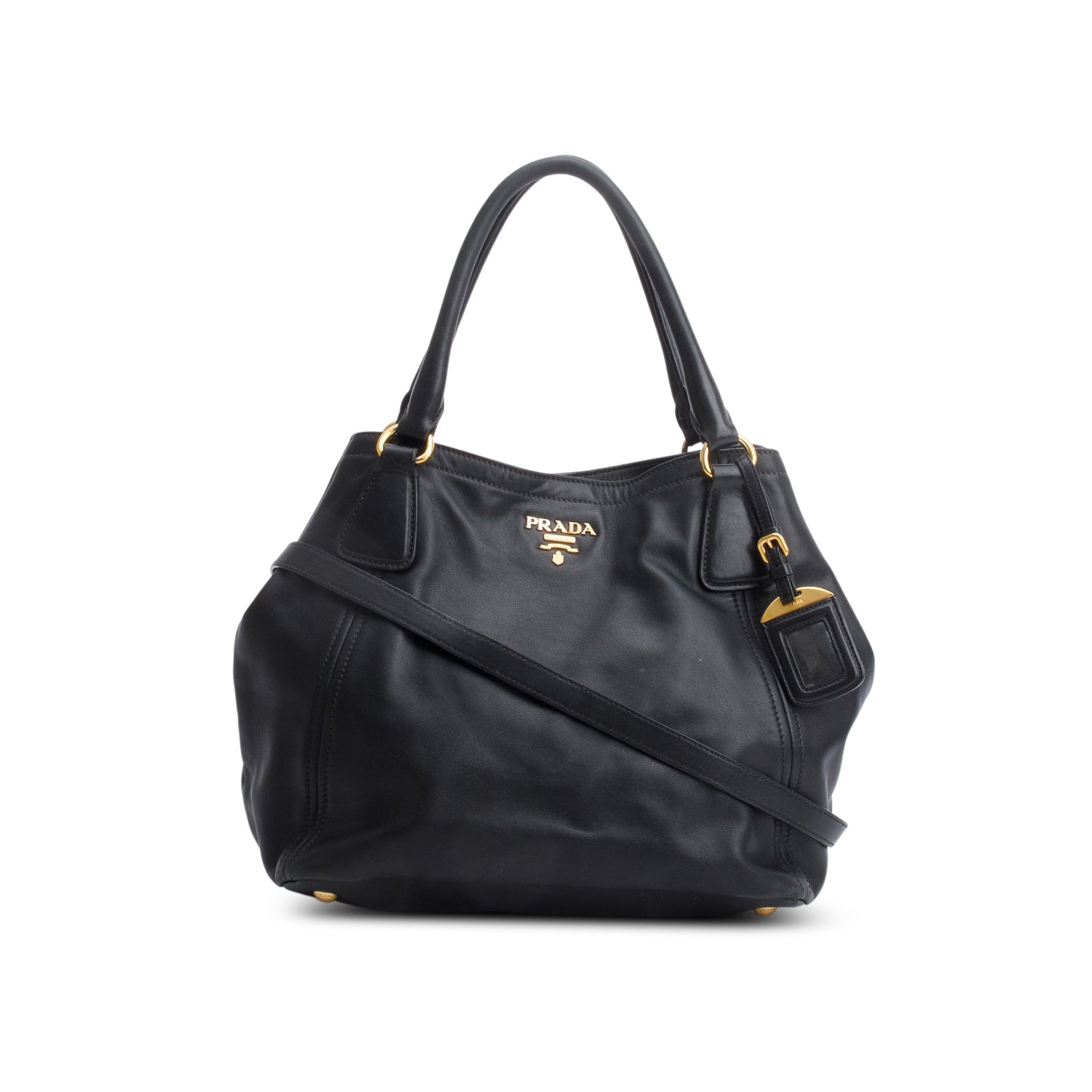 Prada Soft Calf Tote Strap Handbag Leather Black Tote Bag