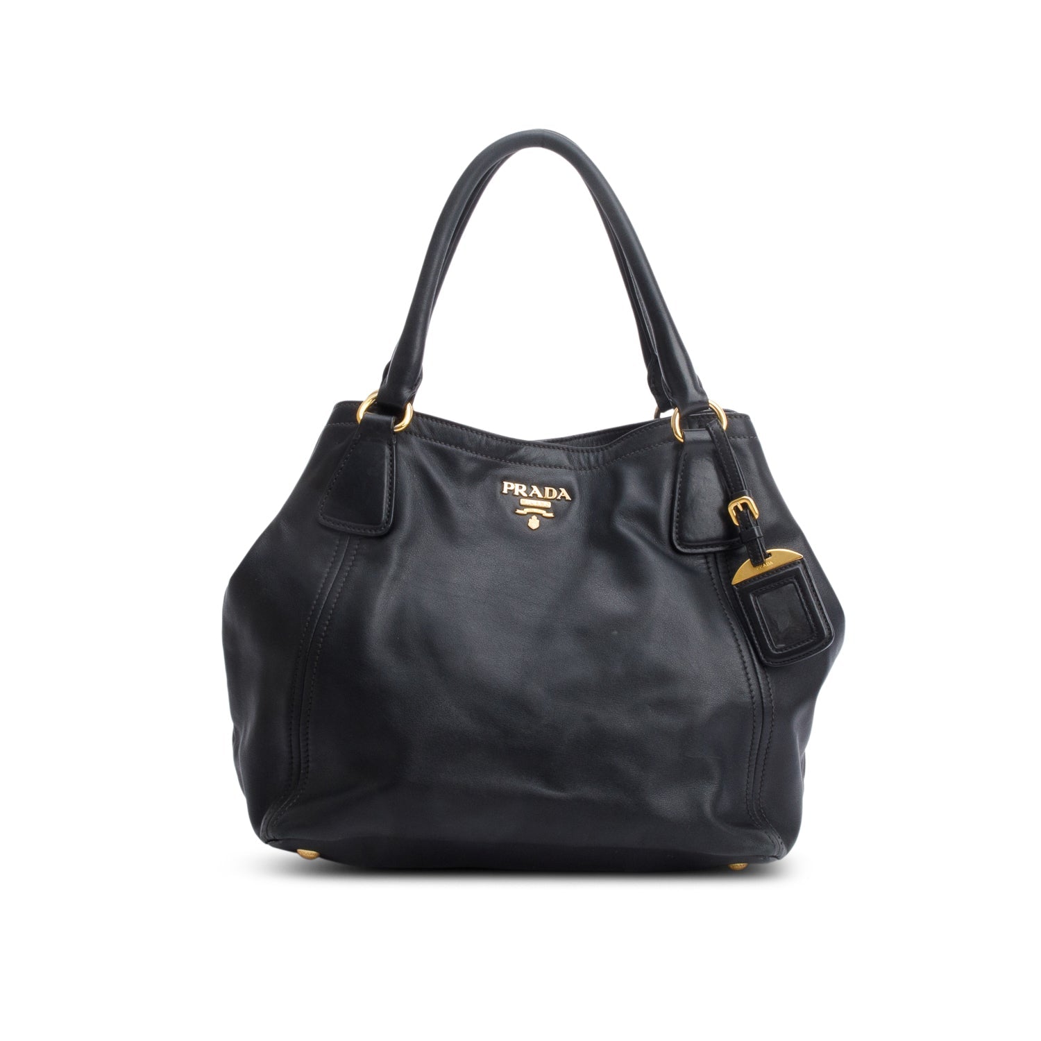 Prada Soft Calf Tote Strap Handbag Leather Black Tote Bag