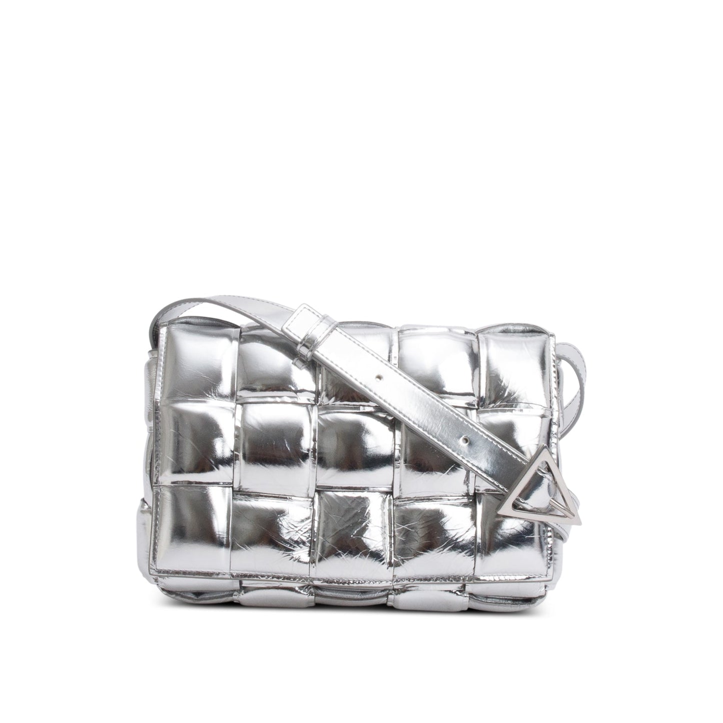 Bottega Veneta Metallic Nappa Intrecciato Padded Cassette Bag Silver Chain Travel Bag
