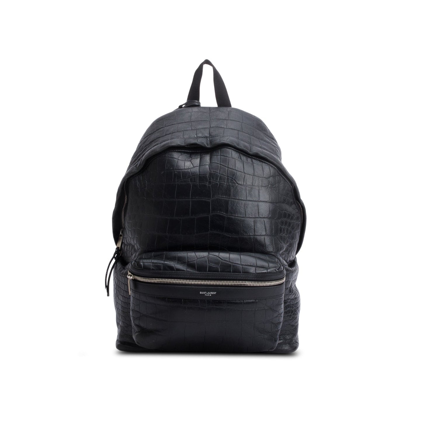 YSL Saint Laurent Crocodile Embossed Calfskin City Backpack Leather Black