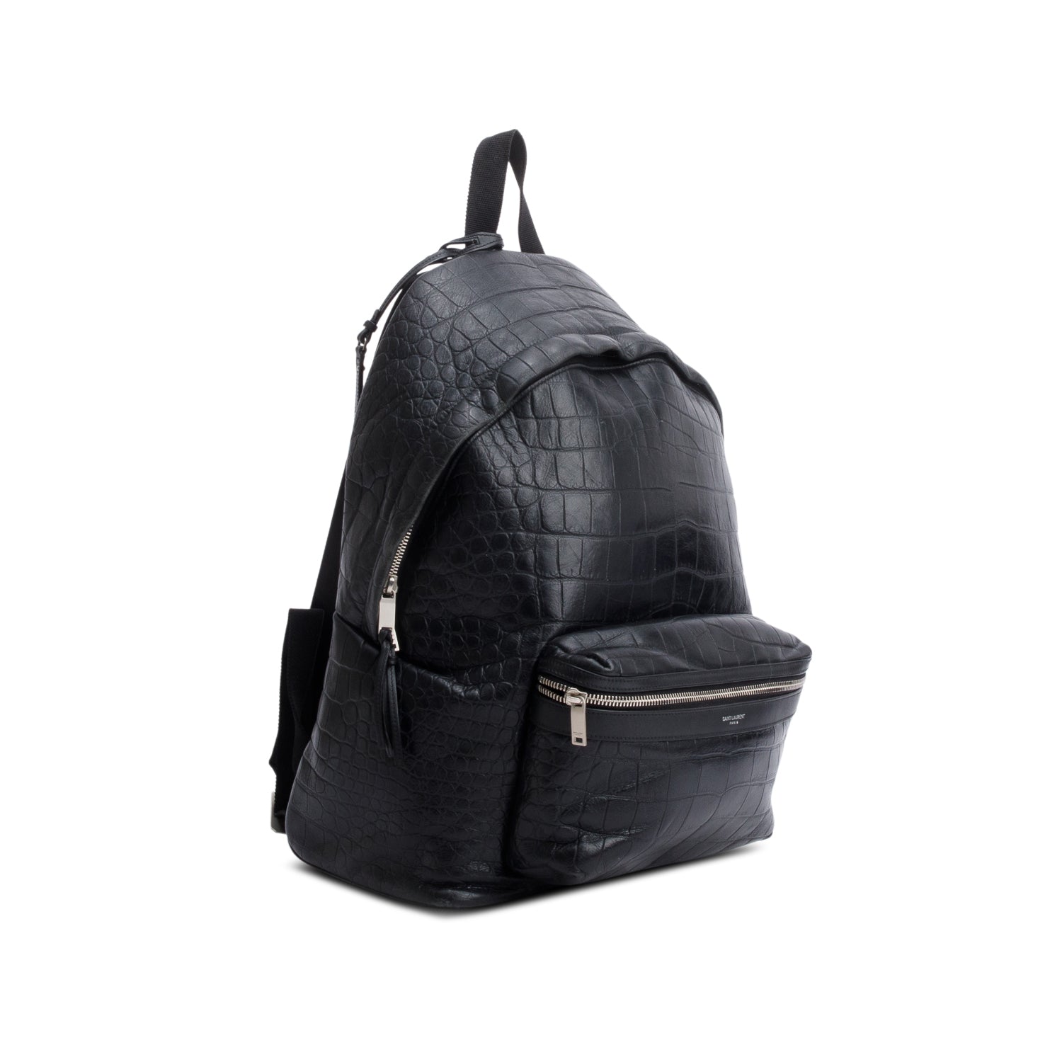 YSL Saint Laurent Crocodile Embossed Calfskin City Backpack Leather Black