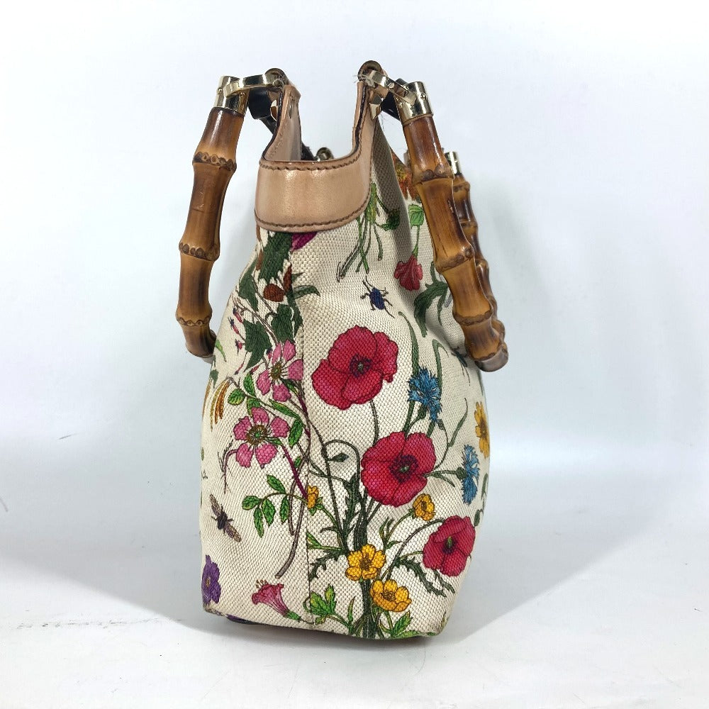 Gucci Flora Bamboo Floral Flower Canvas Multicolor Handbag