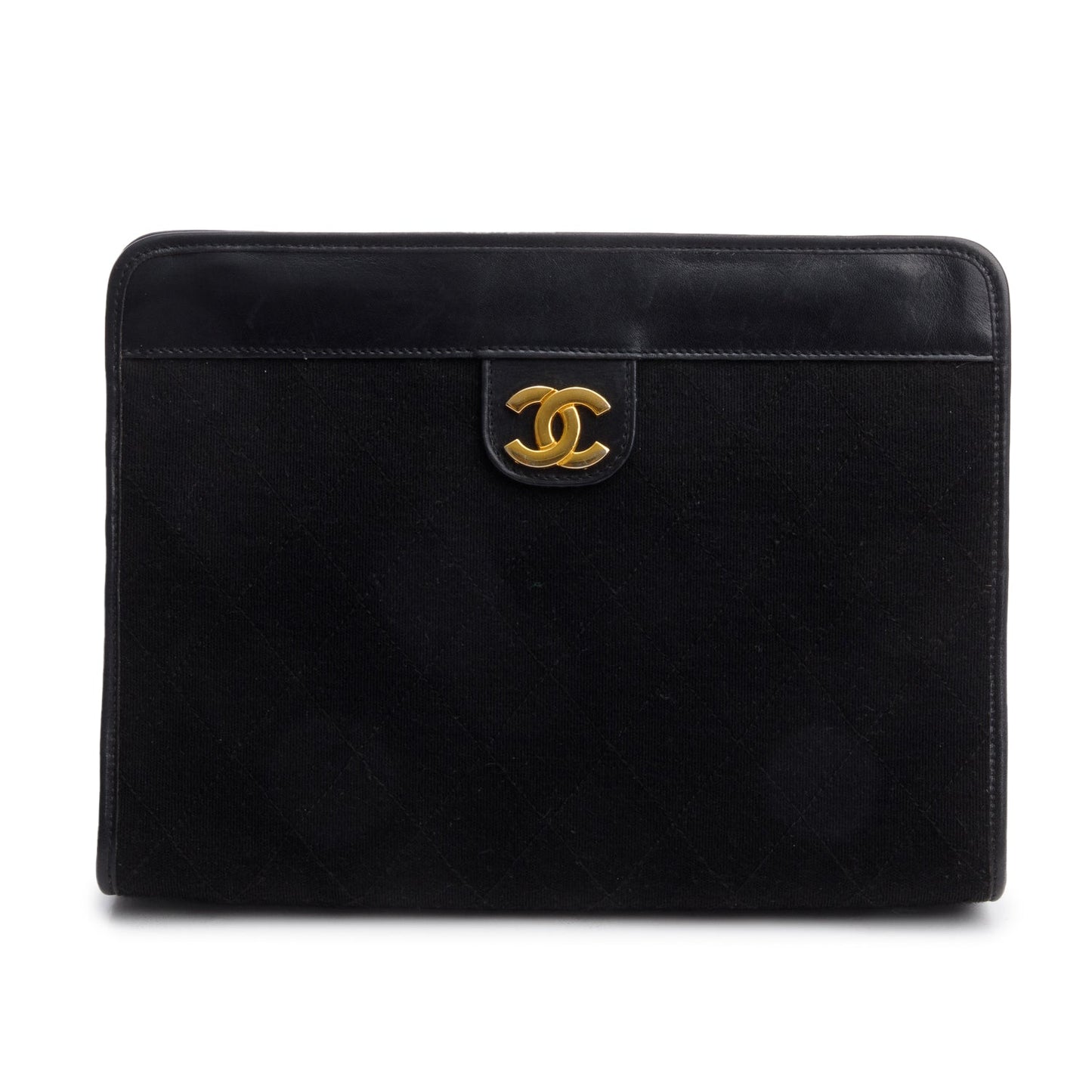 Chanel Quilted CC Jersey Frame Black Travel Bag