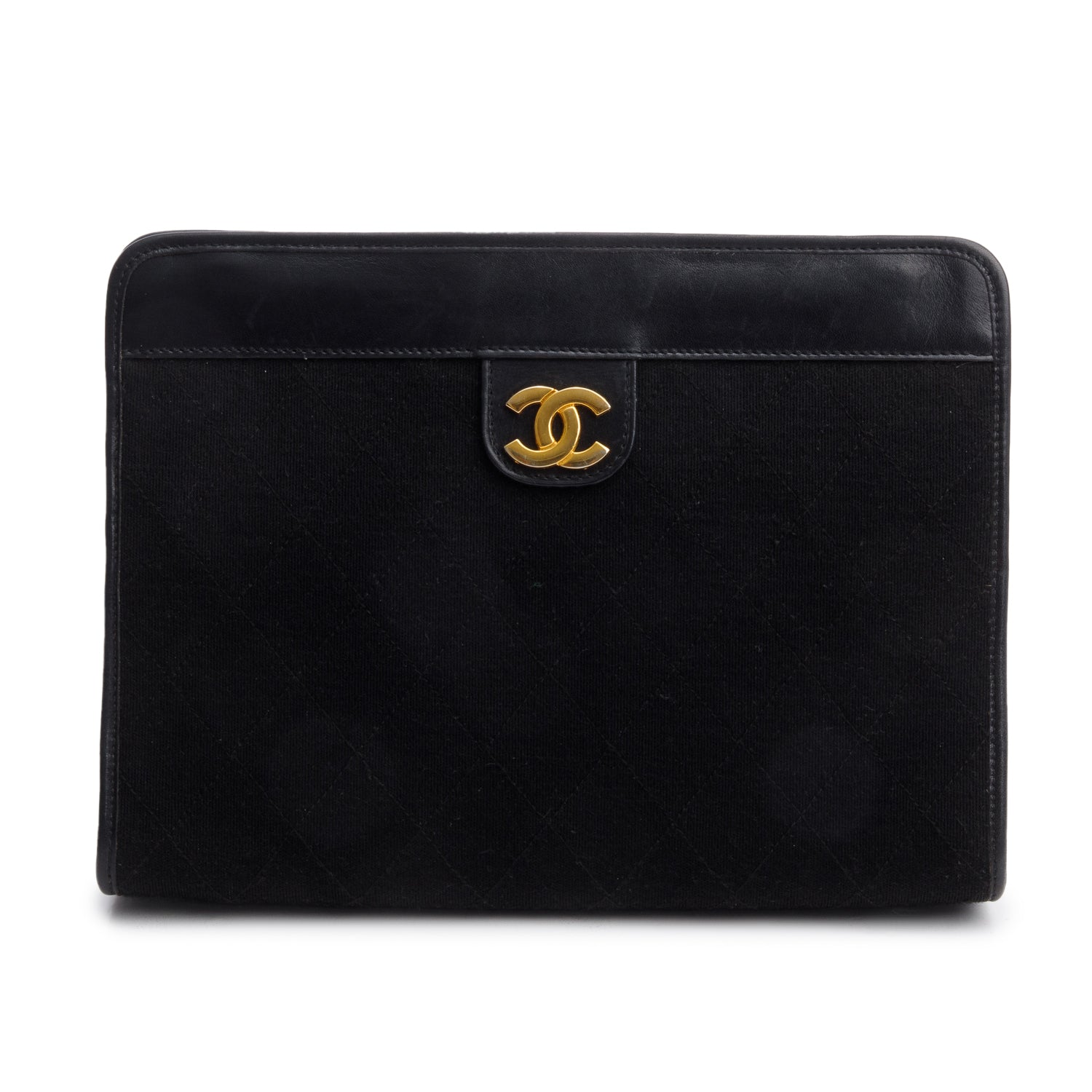 Chanel Quilted CC Jersey Frame Black Travel Bag