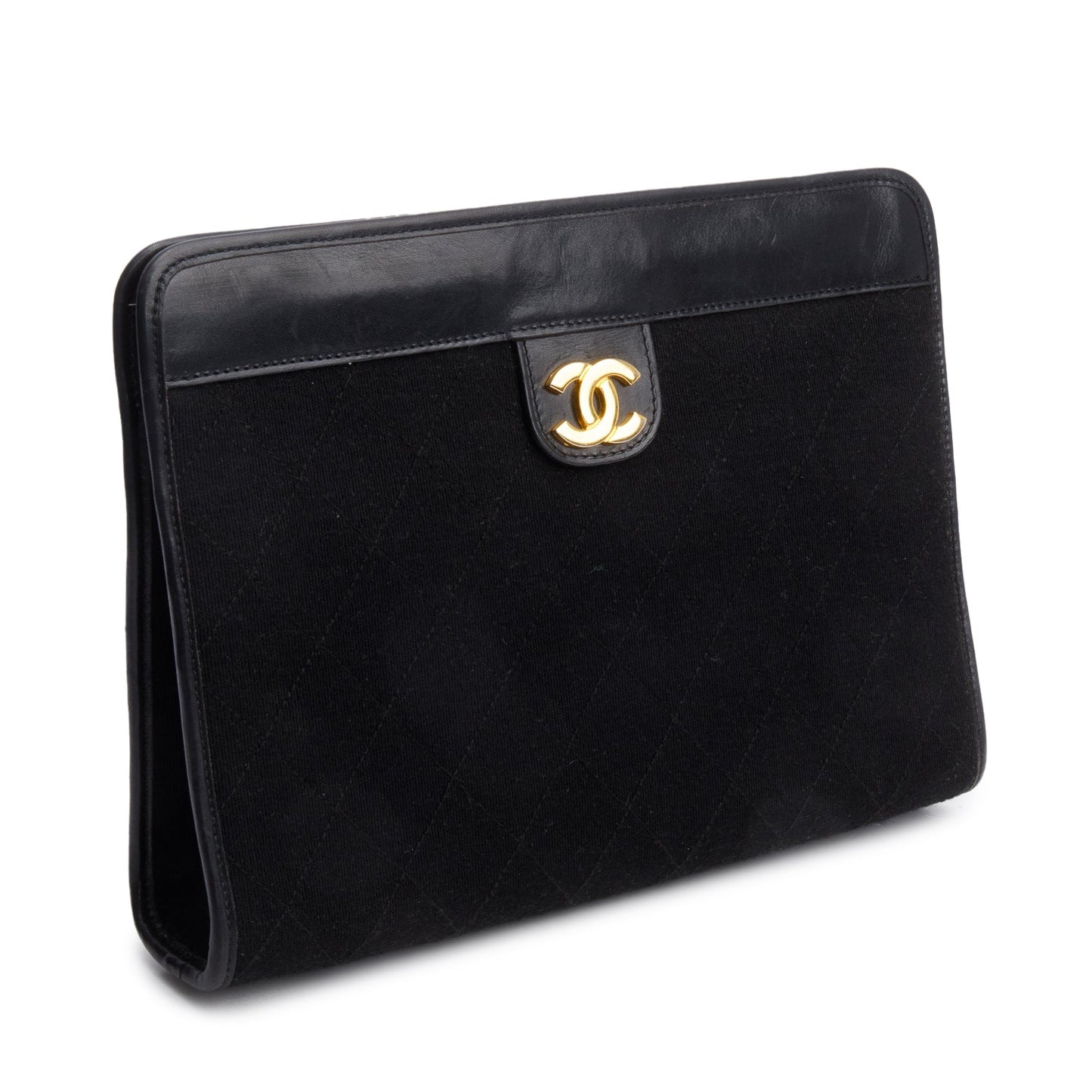 Chanel Quilted CC Jersey Frame Black Travel Bag