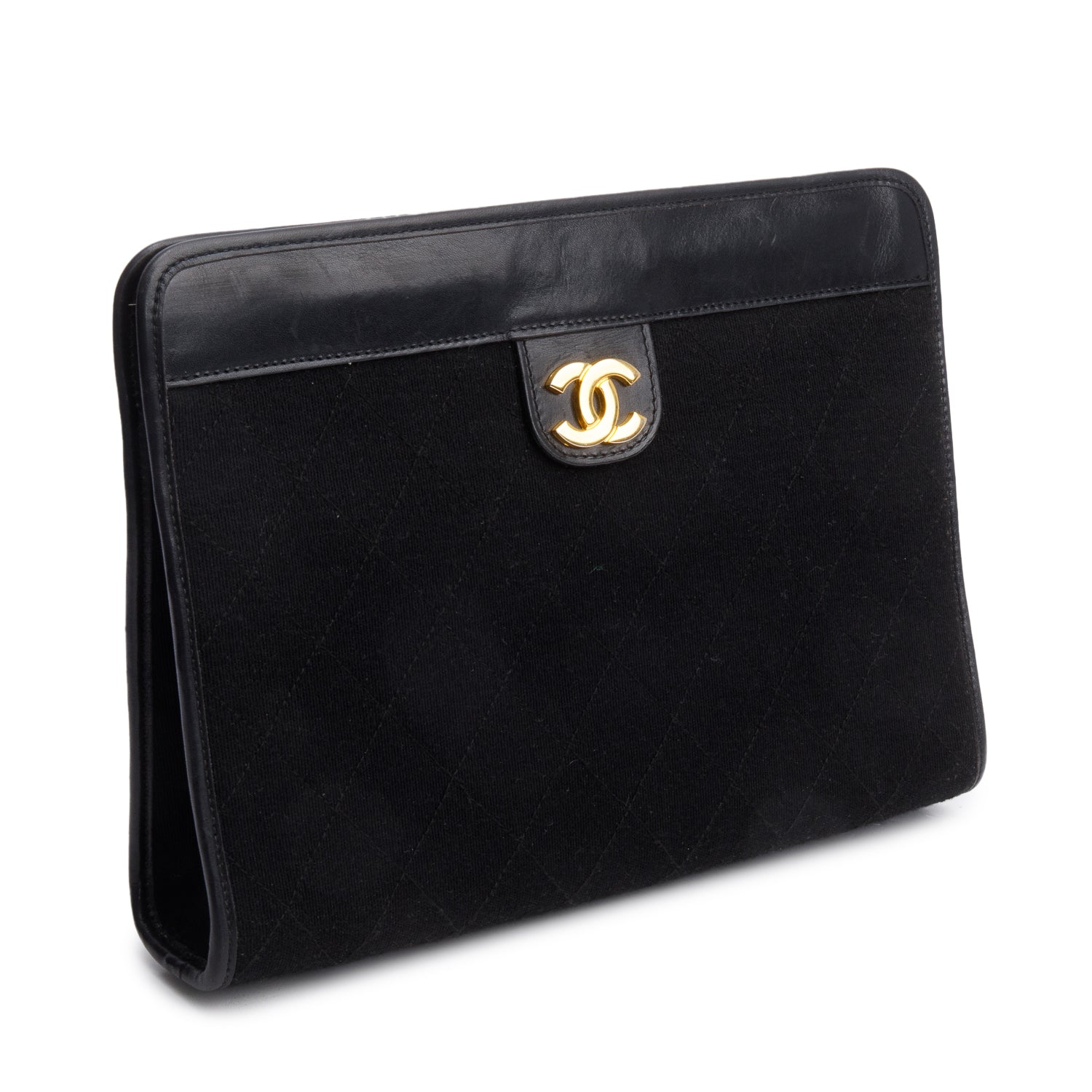 Chanel Quilted CC Jersey Frame Black Travel Bag