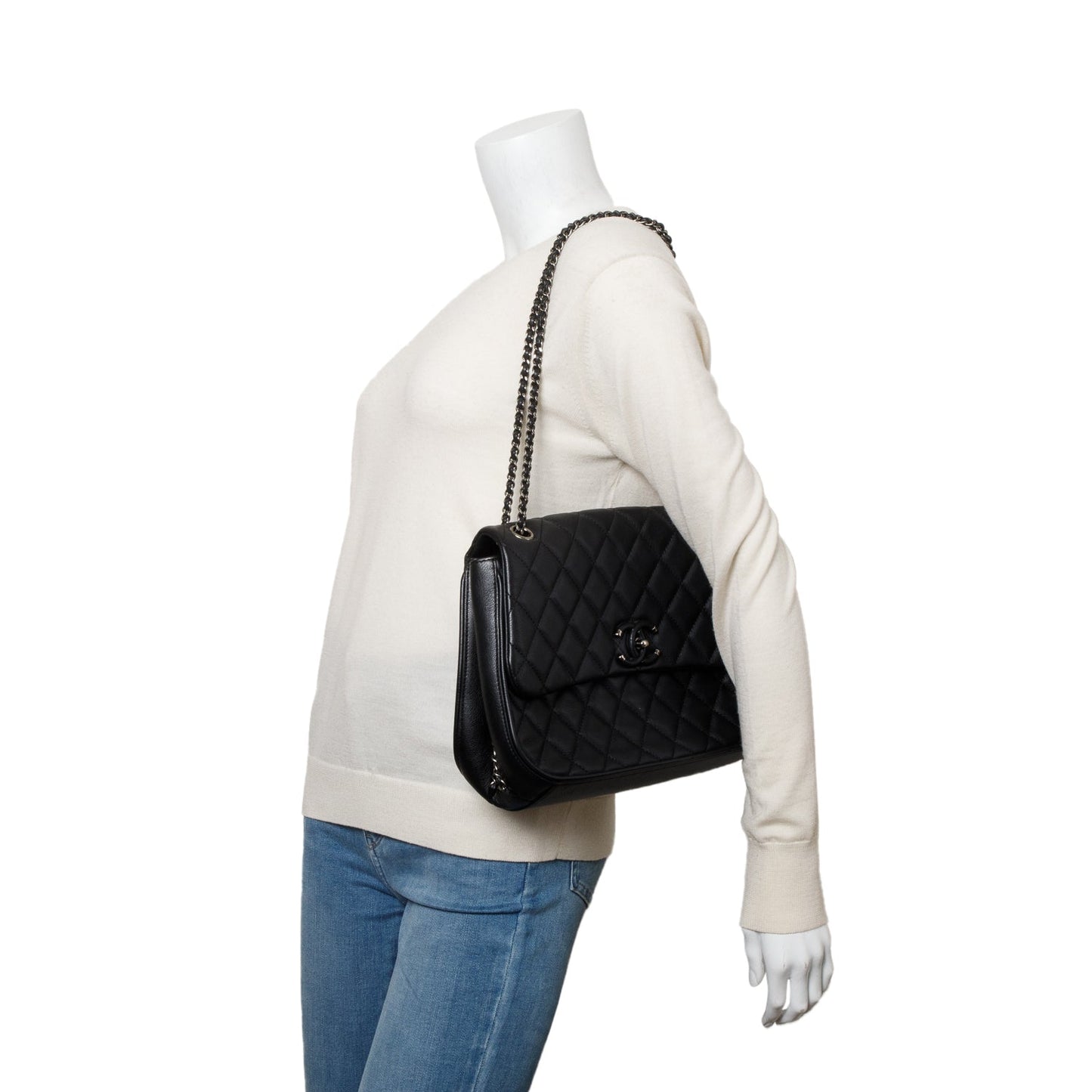 Chanel Quilted Frame Flap Leather Calfskin Black Travel Bag