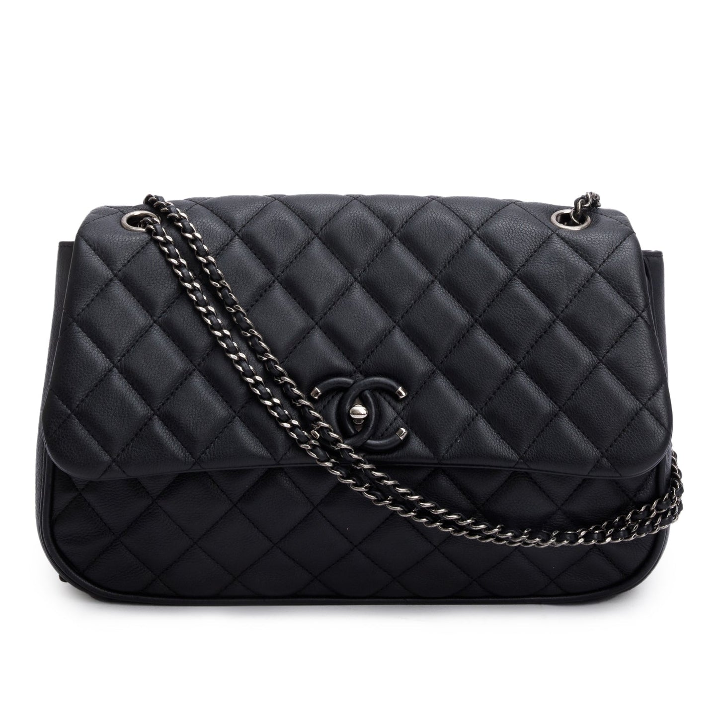 Chanel Quilted Frame Flap Leather Calfskin Black Travel Bag