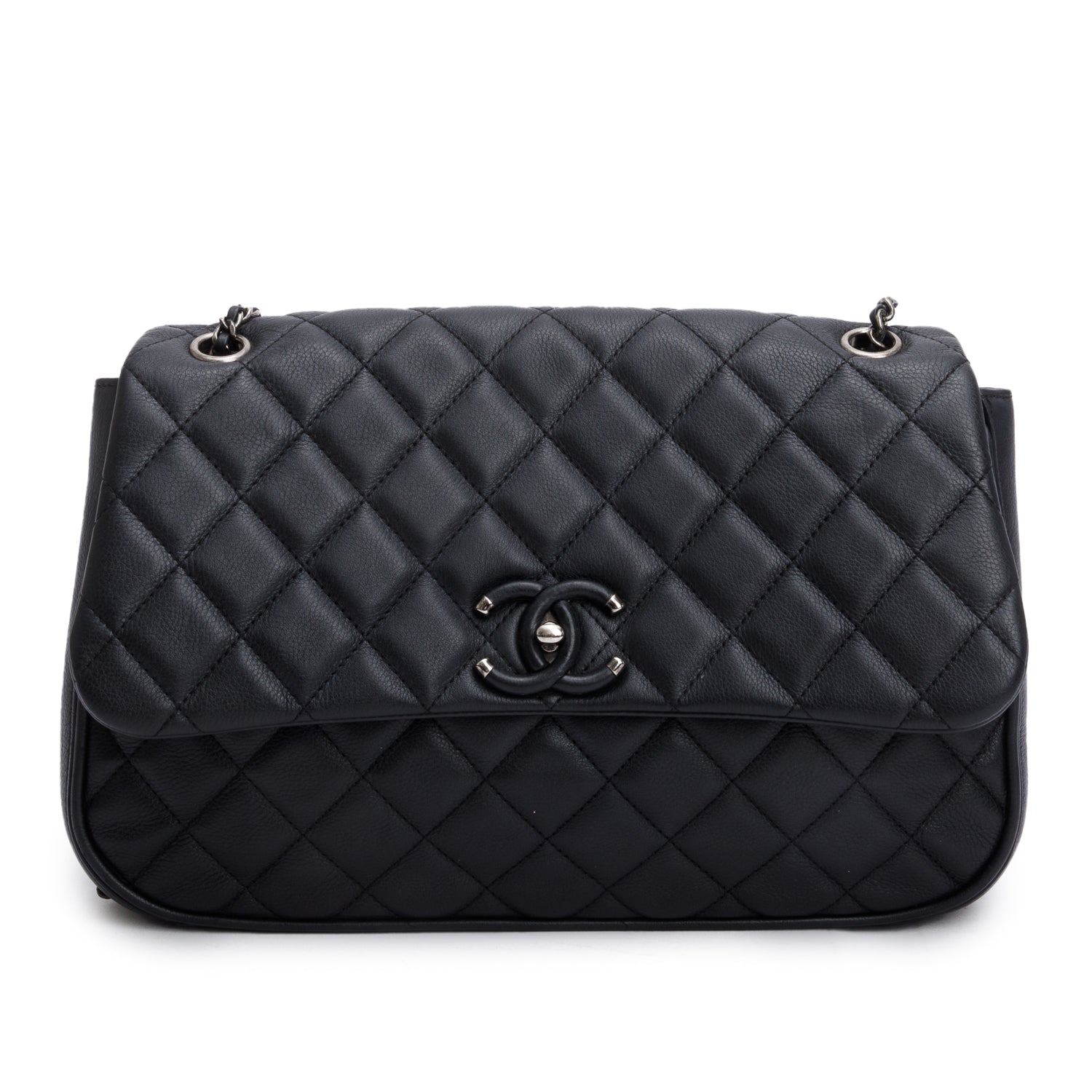 Chanel Quilted Frame Flap Leather Calfskin Black Travel Bag