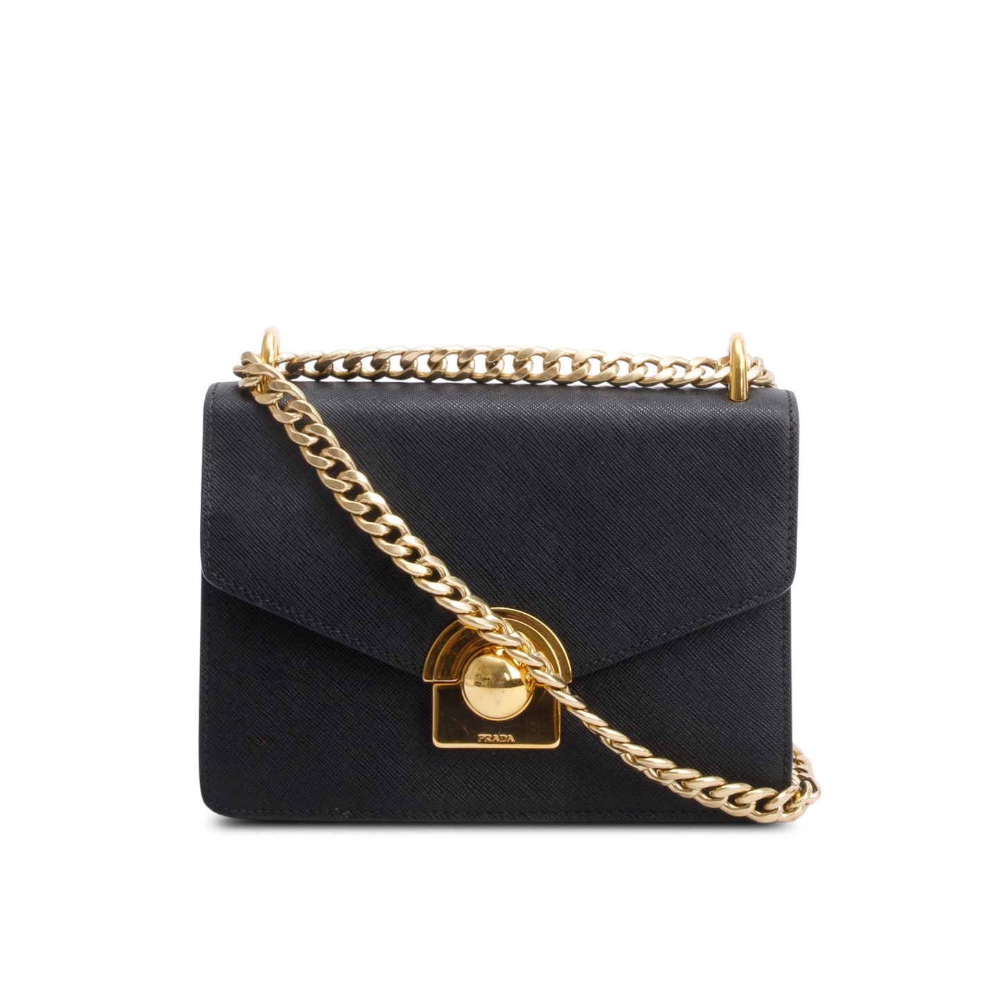 Prada Saffiano Soft Calf Arcade Shoulder Bag Leather Black