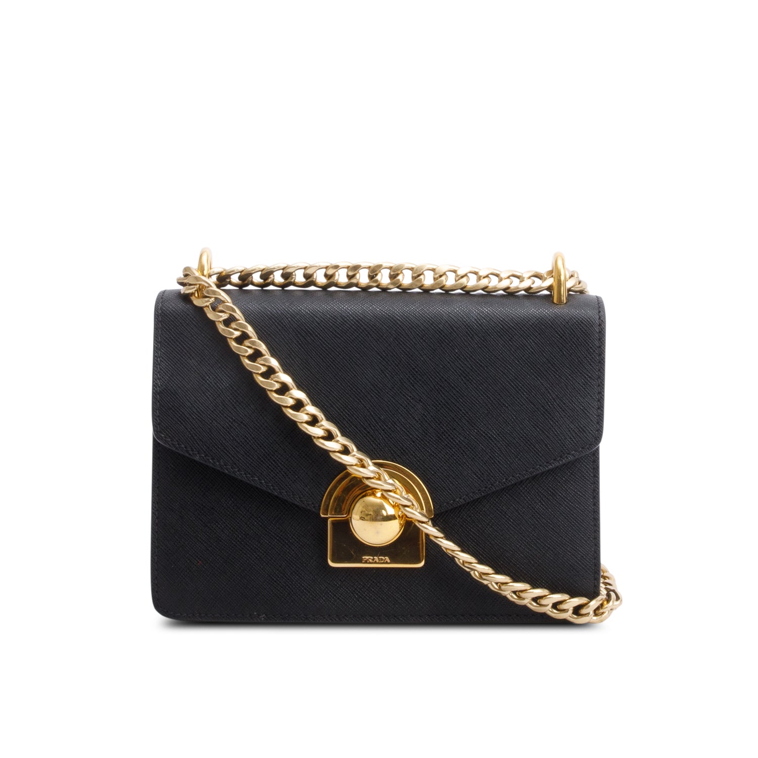 Prada Saffiano Soft Calf Arcade Shoulder Bag Leather Black