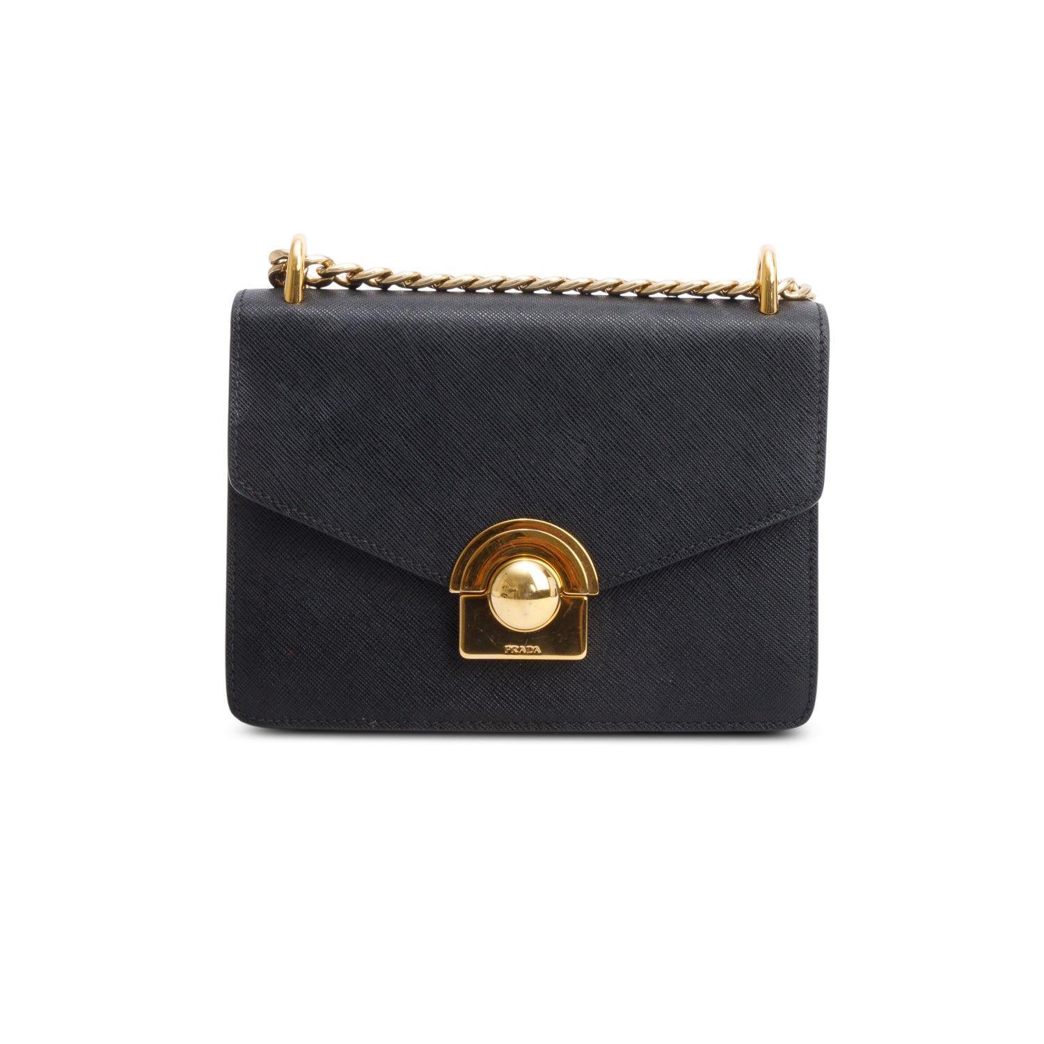 Prada Saffiano Soft Calf Arcade Shoulder Bag Leather Black