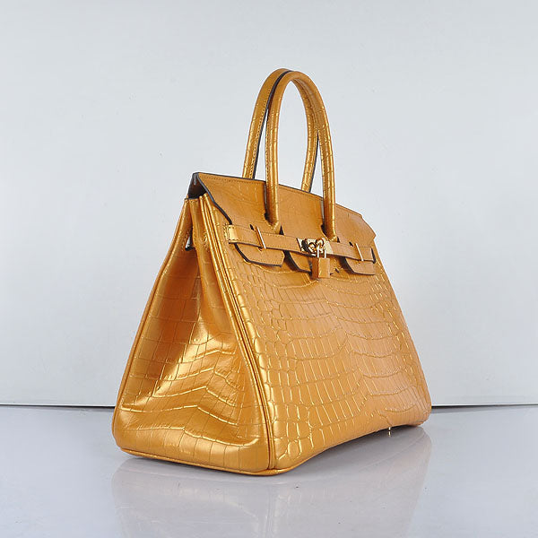 Hermes Luxury Birkin Cm New Golden Crocodile Vein Travel Bag